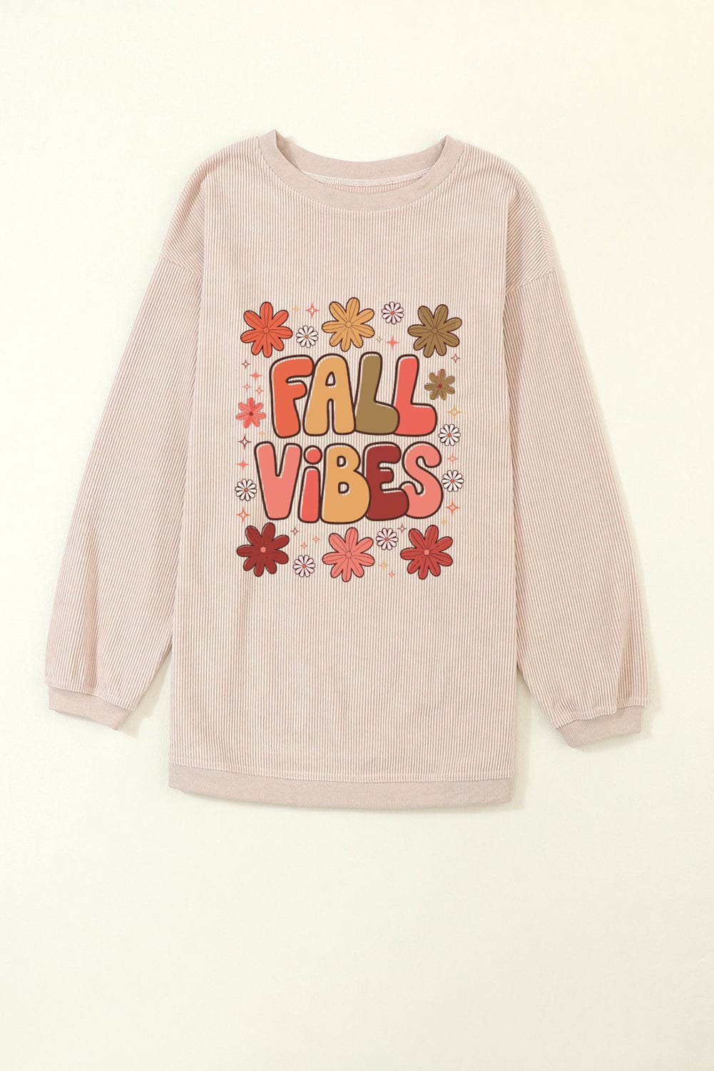 Apricot Twisted Rib FALL VIBE Graphic Baggy Sweatshirt