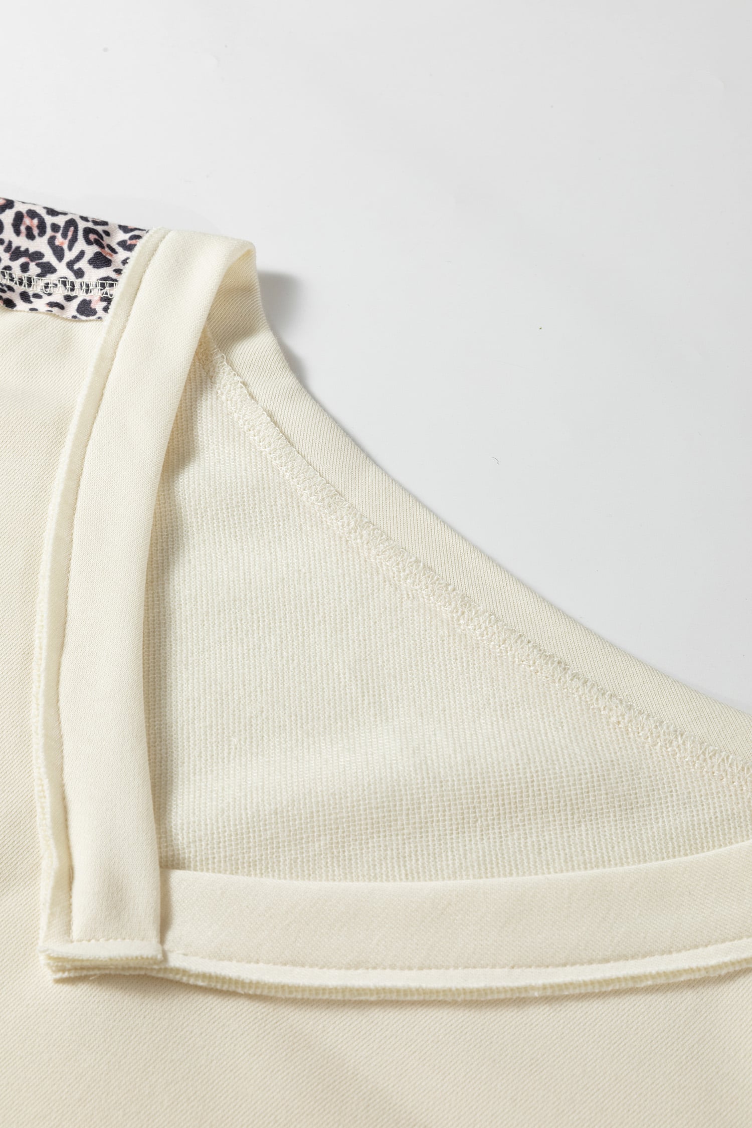 Apricot V Neck Exposed Seam Leopard Color Block Patchwork Half Sleeve Top