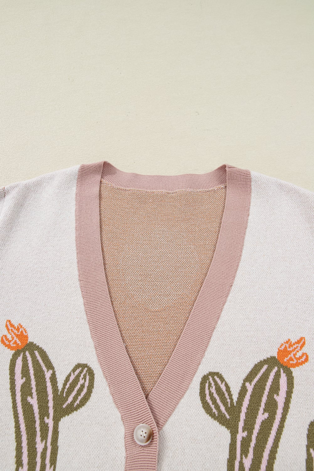 Apricot Western Desert Cactus Print Plus Size Button Cardigan Sweater