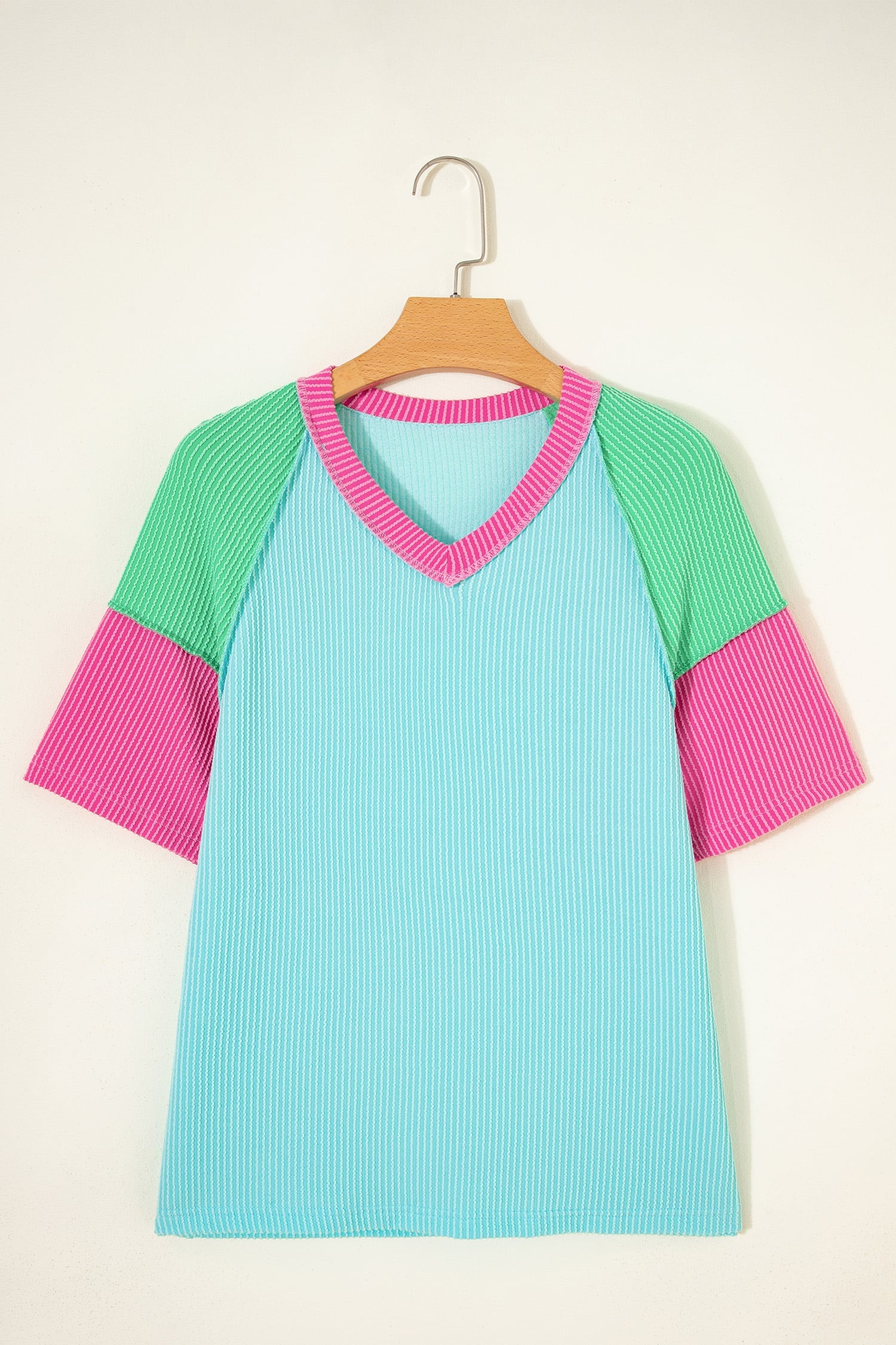 Aruba Blue Color Block Twisted Ribbed Tee