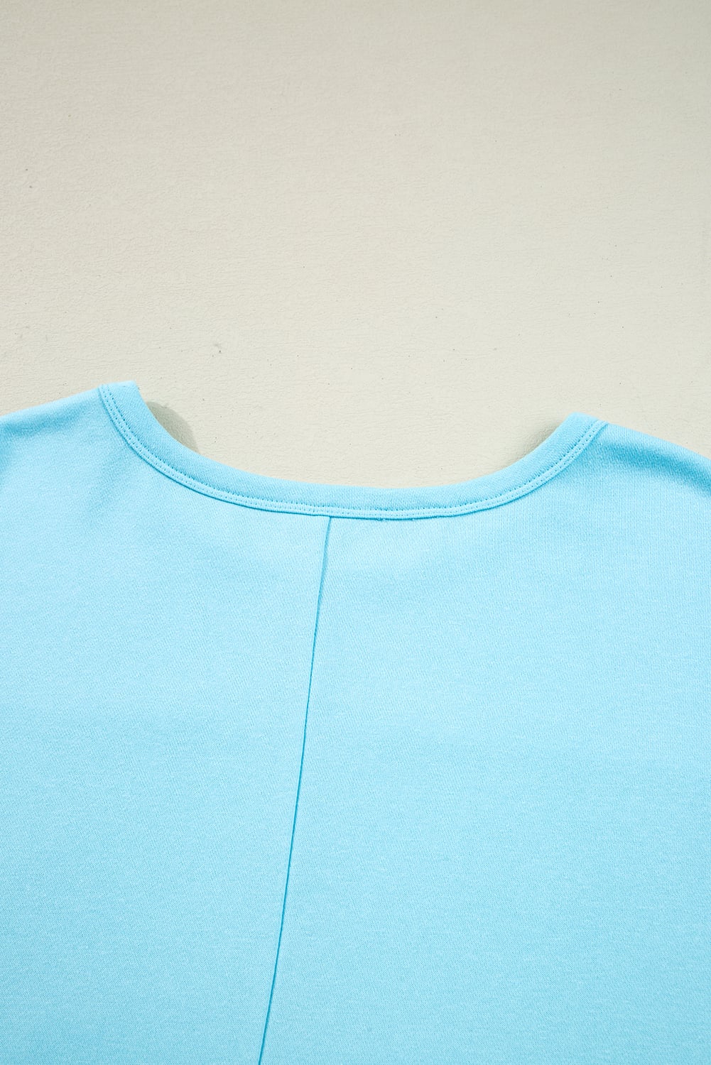 Aruba Blue Plus Size Solid Color Splicing Raw Hem Pullover Top Shorts Set