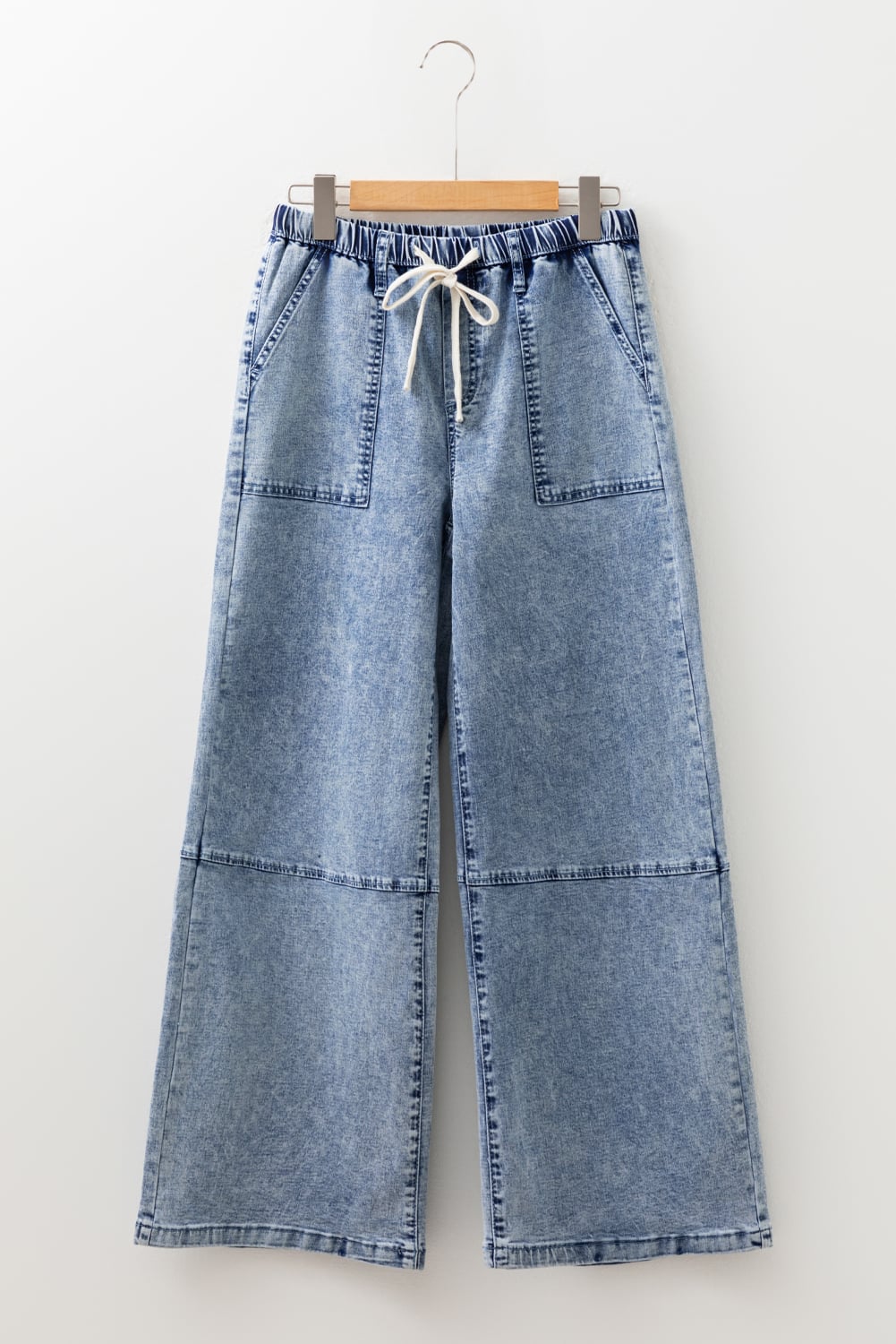 Ashleigh Blue Acid Wash Exposed Seam Drawstring Elastic Waist Barrel Jeans