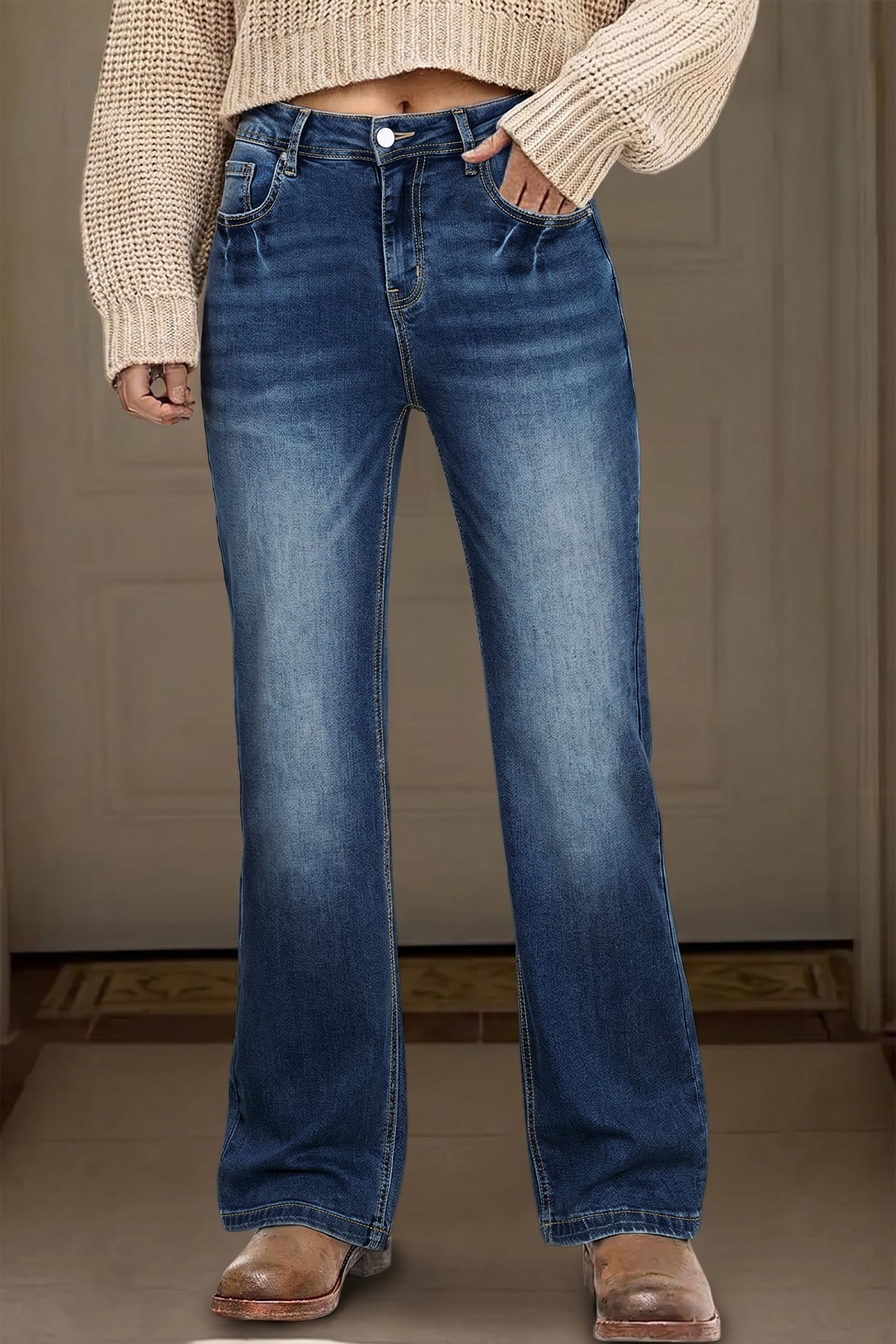 Ashleigh Blue Acid Washed Straight Leg Full Length Casual Jeans