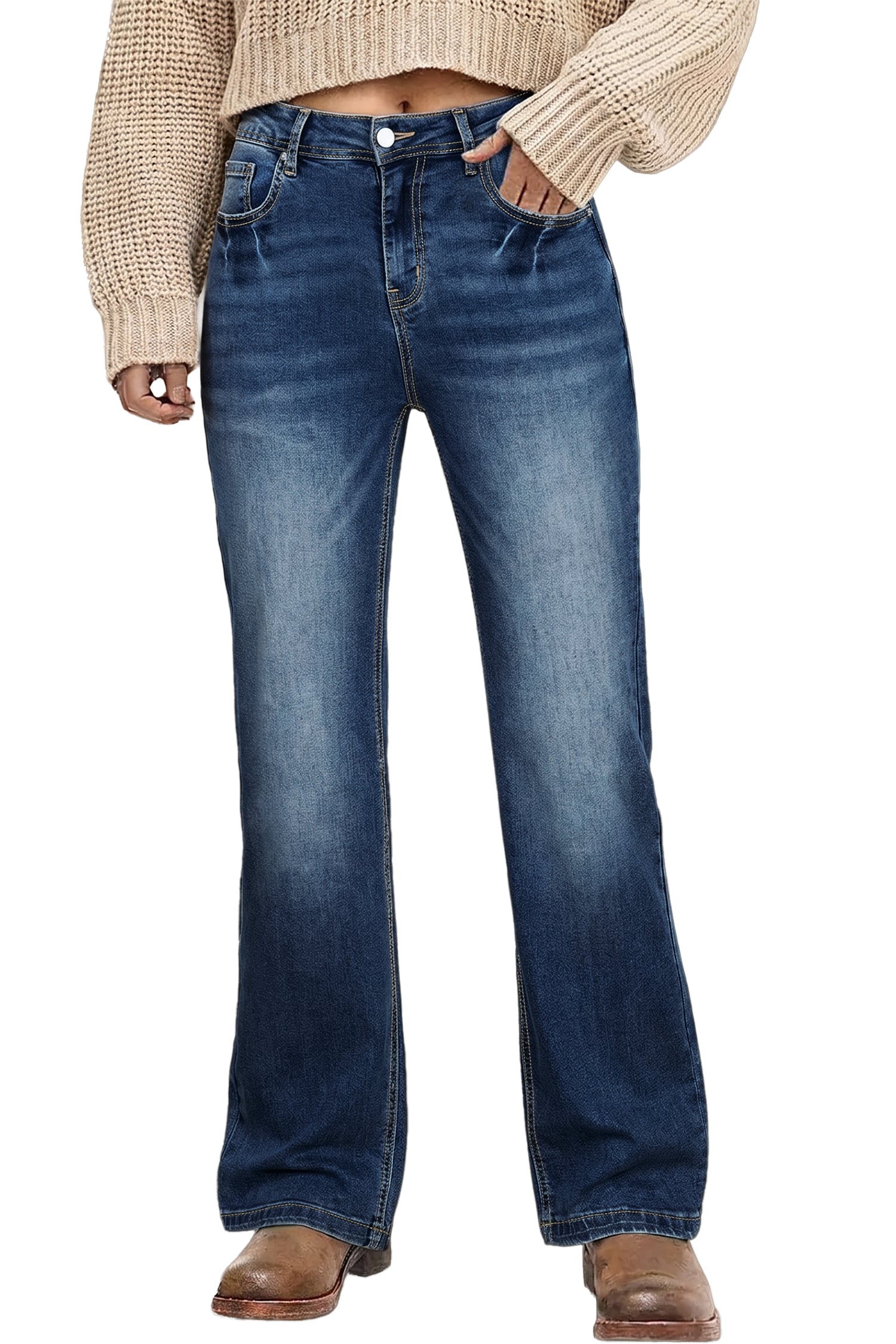 Ashleigh Blue Acid Washed Straight Leg Full Length Casual Jeans
