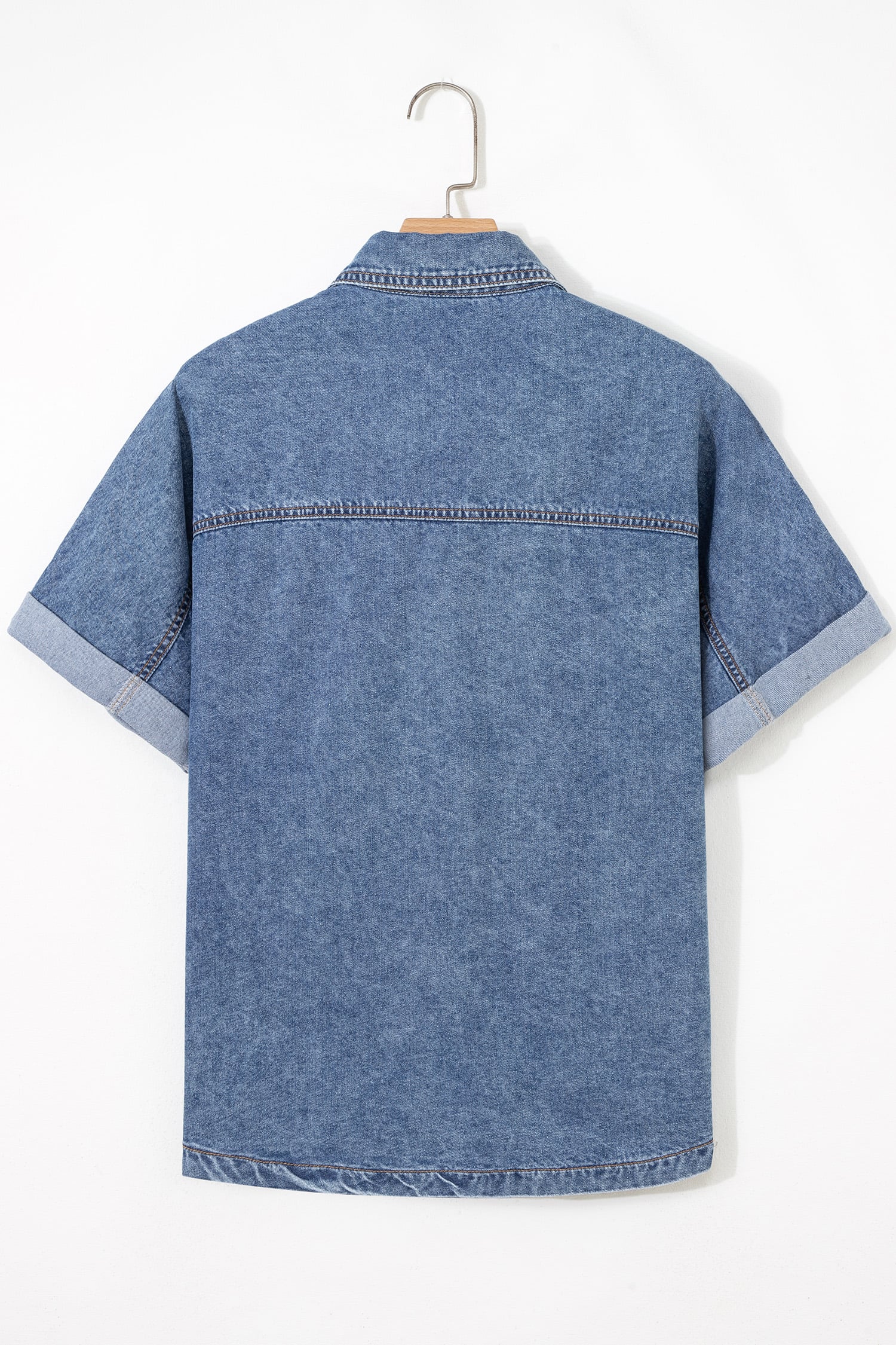 Ashleigh Blue Button Flap Pocket Cuffed Short Sleeve Denim Shirt