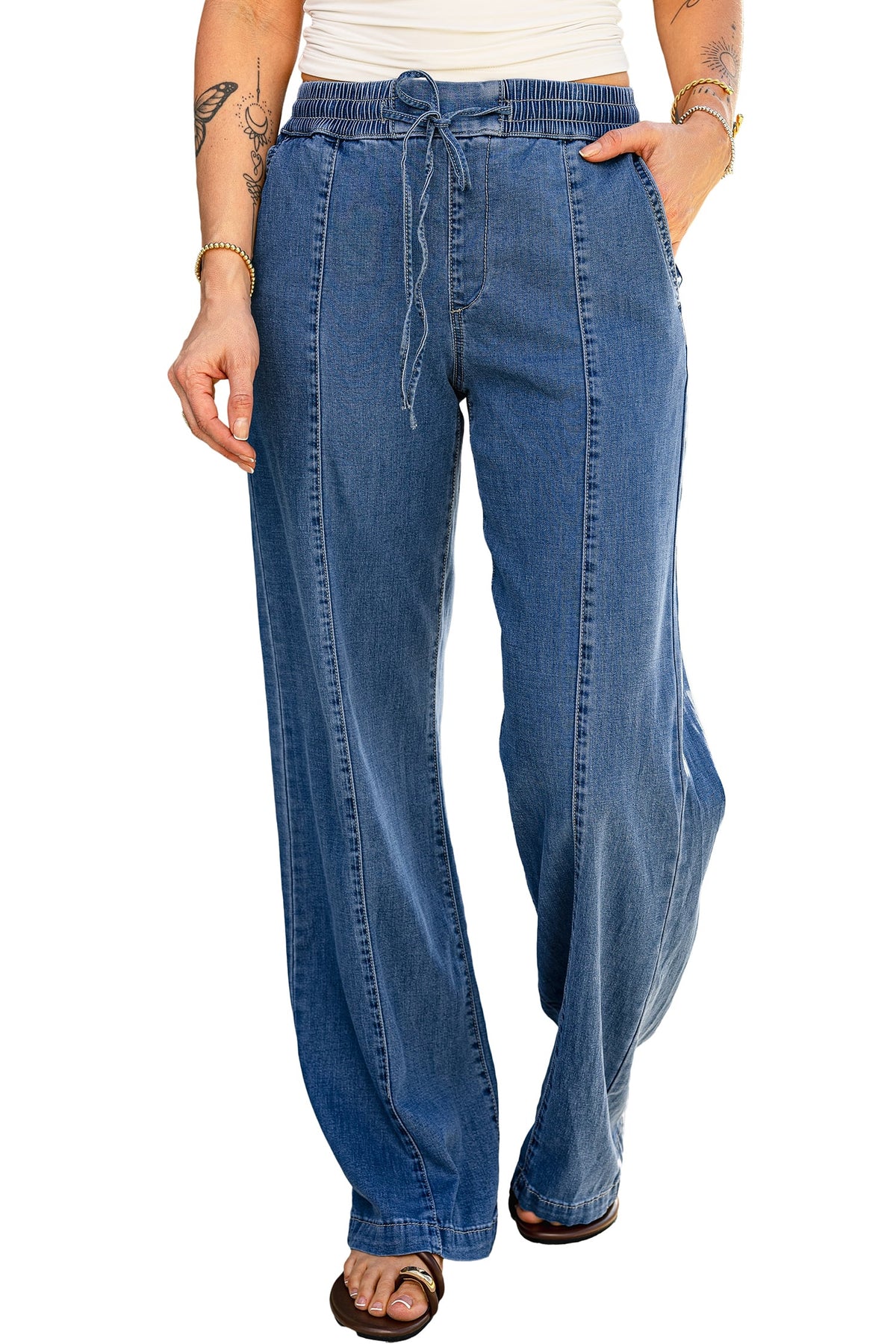Ashleigh Blue Drawstring Waist Wide Leg Jeans