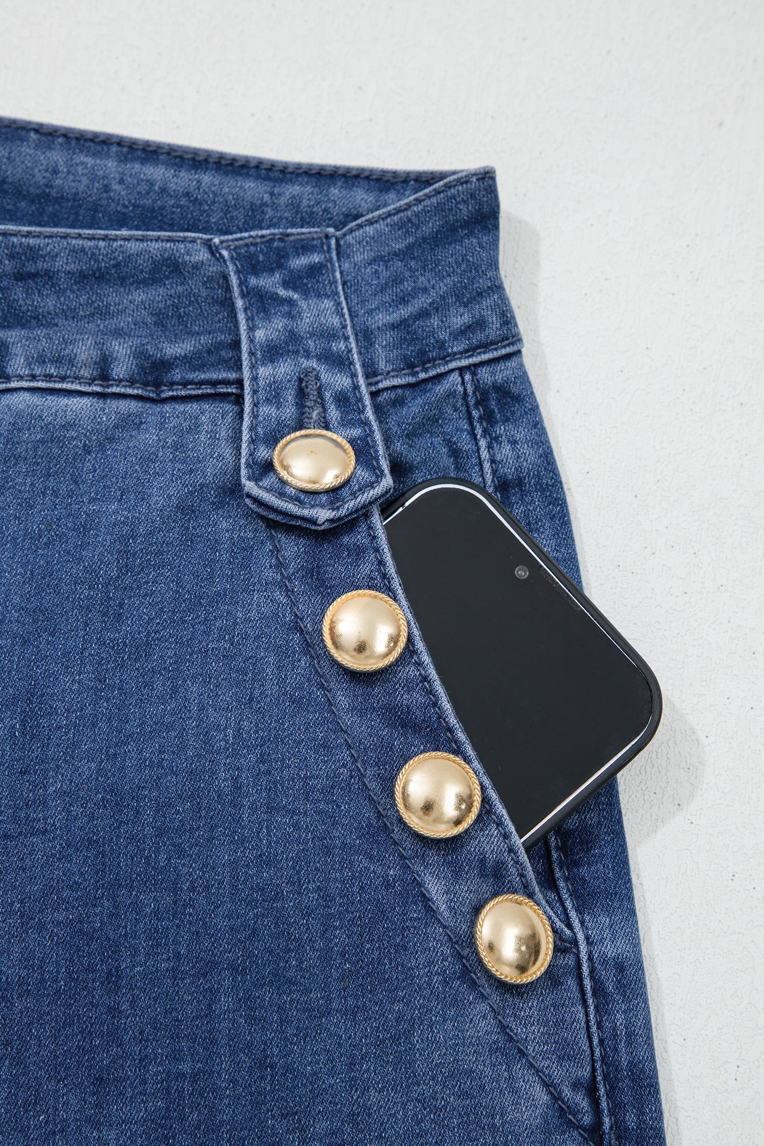 Ashleigh Blue Golden Button Detail Rolled Edge Flare Leg Jeans