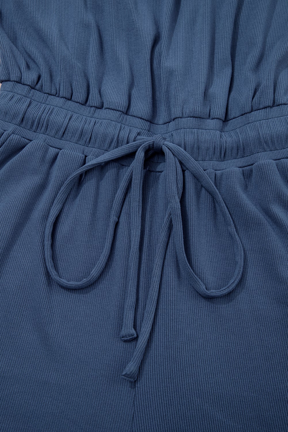 Ashleigh Blue Knit Open Back Cap Sleeve Drawstring Elastic Waistband Romper