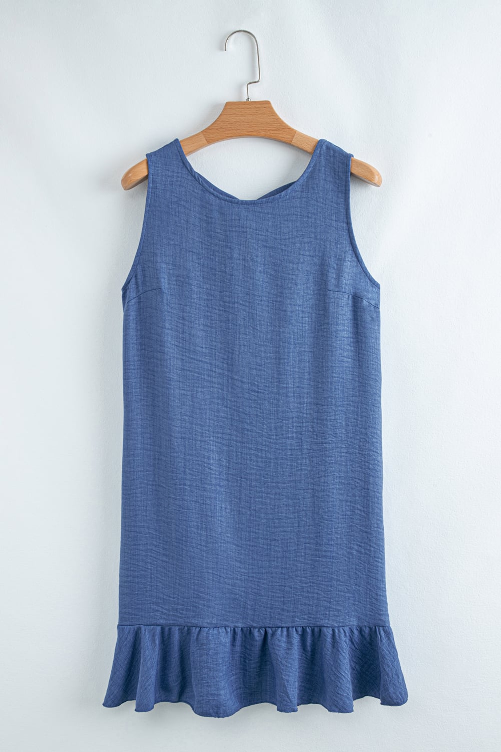 Ashleigh Blue Knot Scoop Back Ruffle Hem Sleeveless Mini Dress