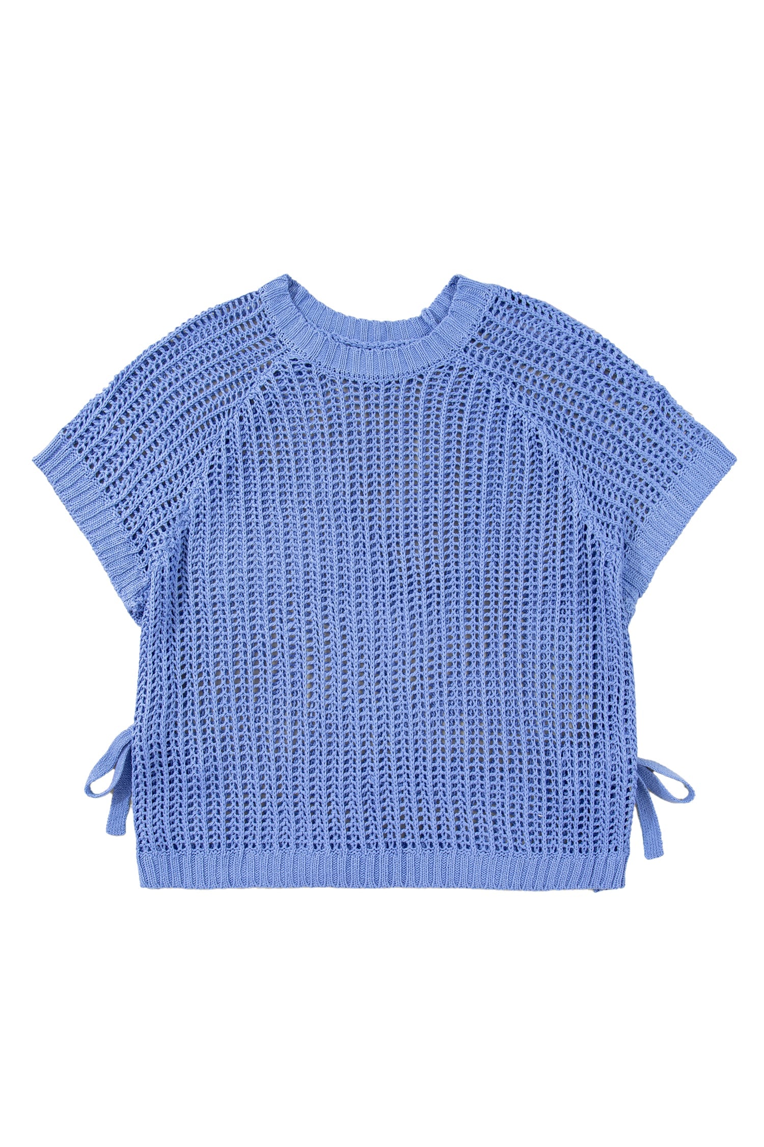 Ashleigh Blue Plus Size Open Knit Bow Tie Short Sleeve Sweater