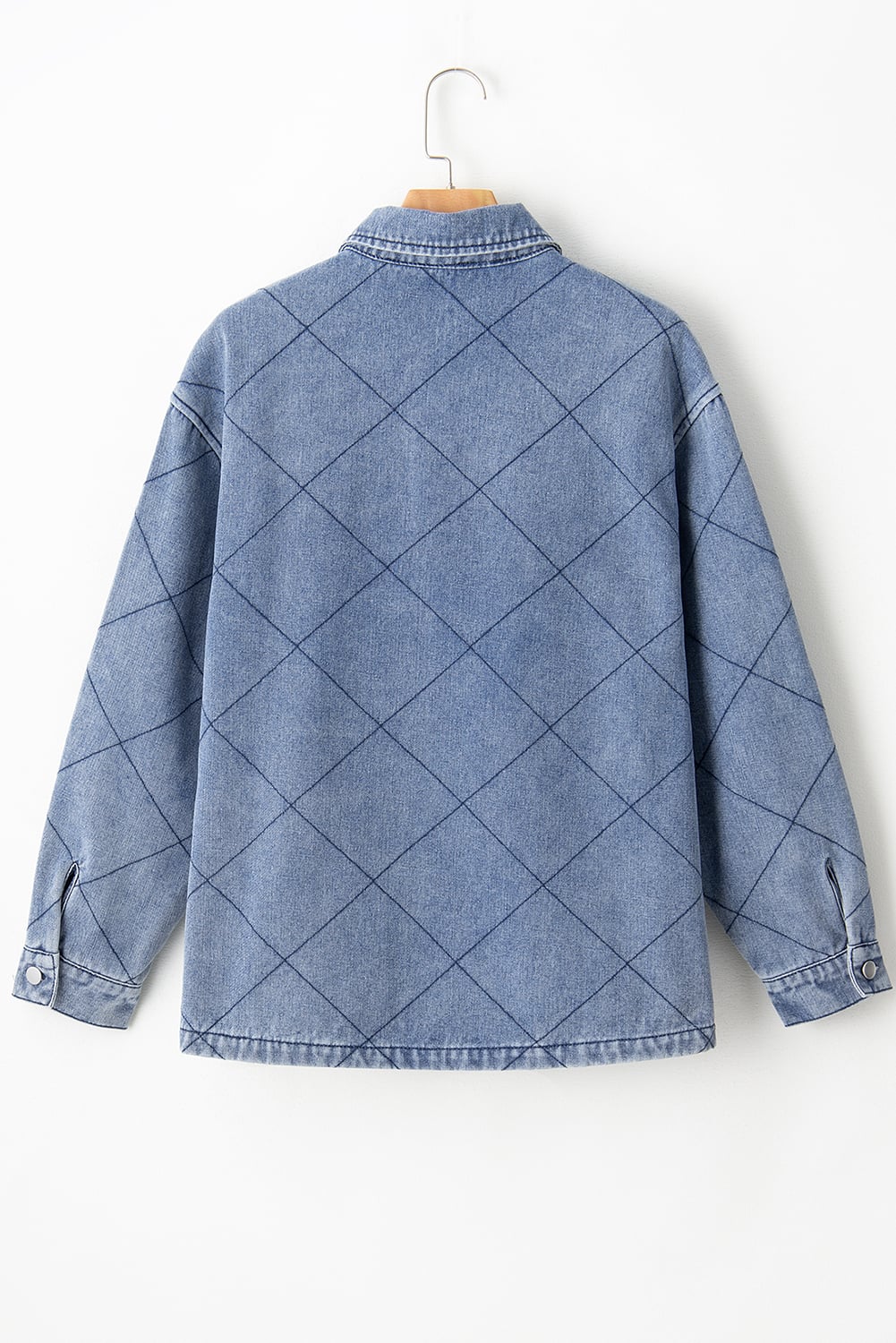 Ashleigh Blue Rhombus Stitched Pattern Button Pocketed Denim Jacket