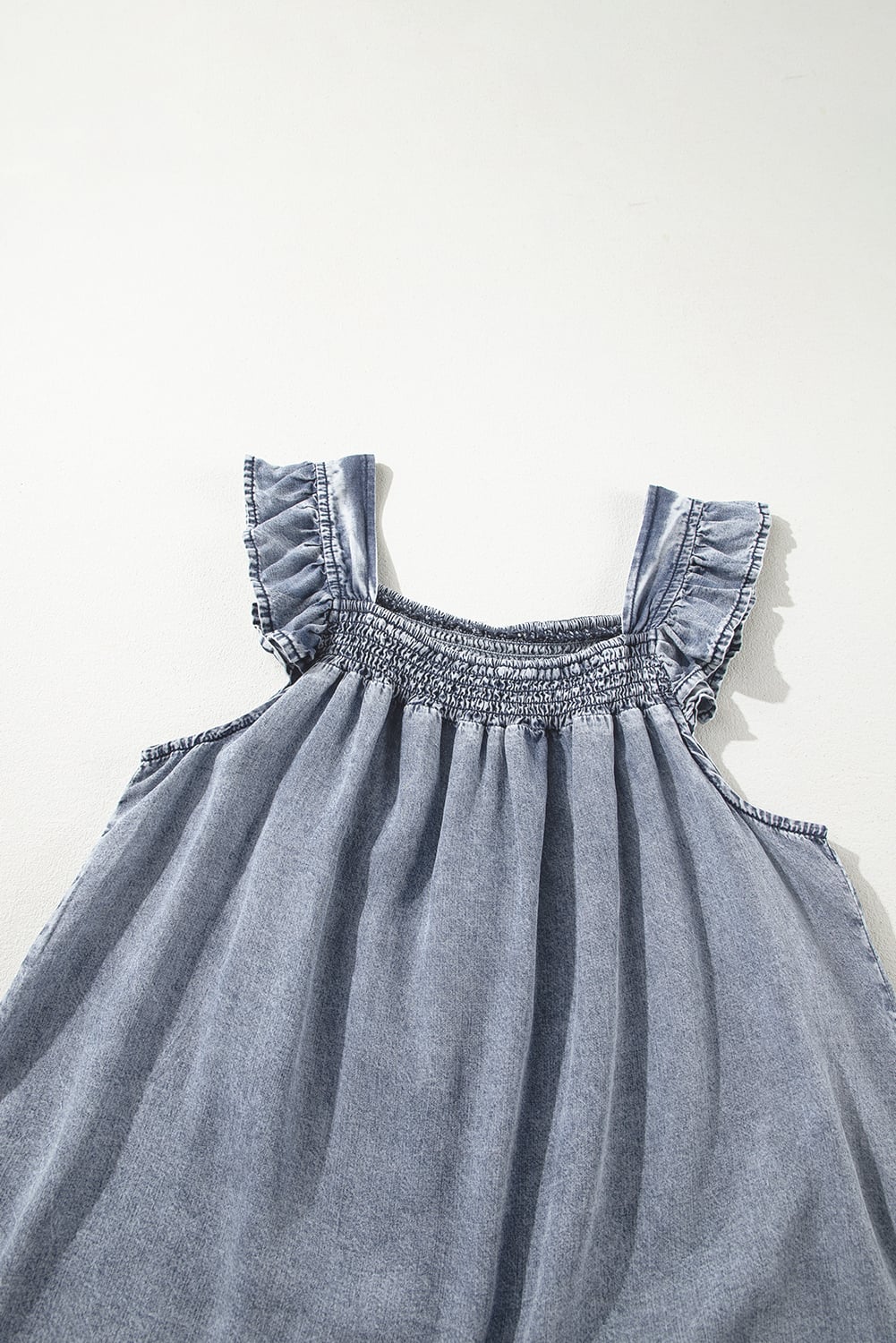 Ashleigh Blue Ruffled Shirred Neckline Sleeveless Denim Tank Top