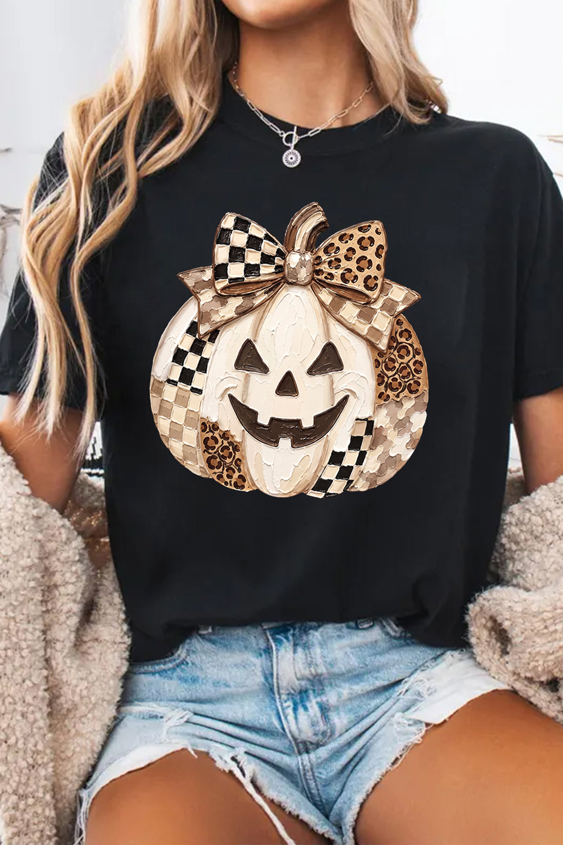Black Casual Halloween Pumpkin Face Graphic Tee