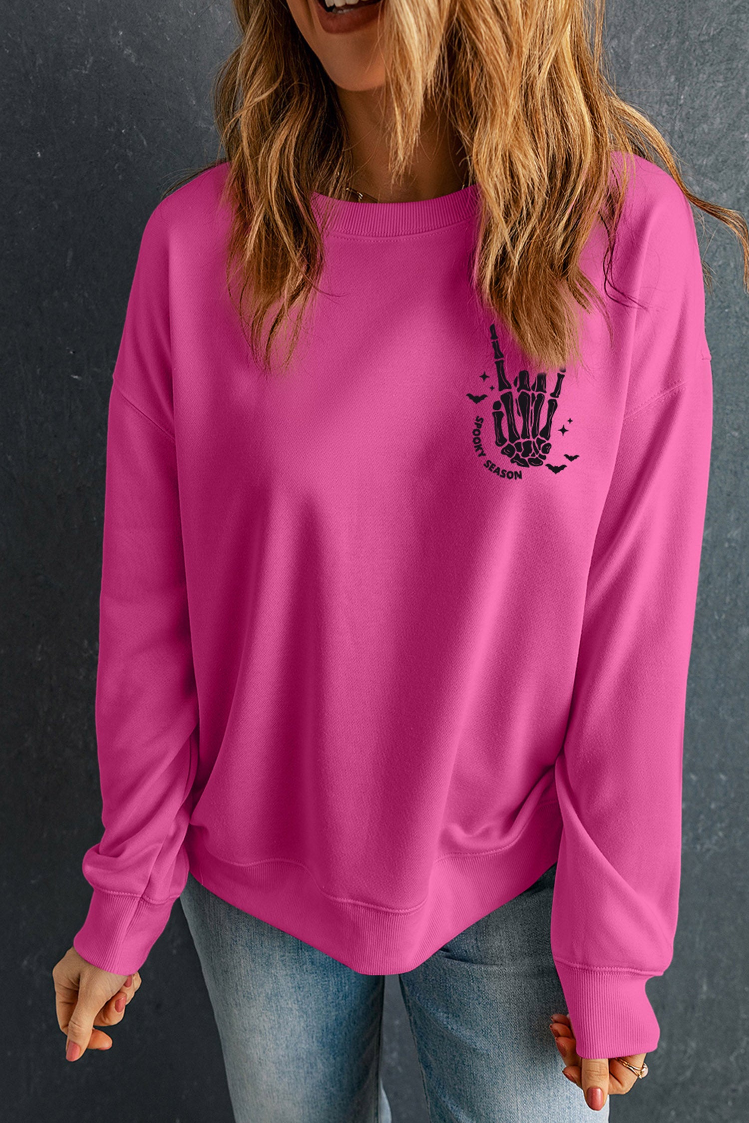 Bonbon Skeleton Hand Graphic Casual Halloween Sweatshirt
