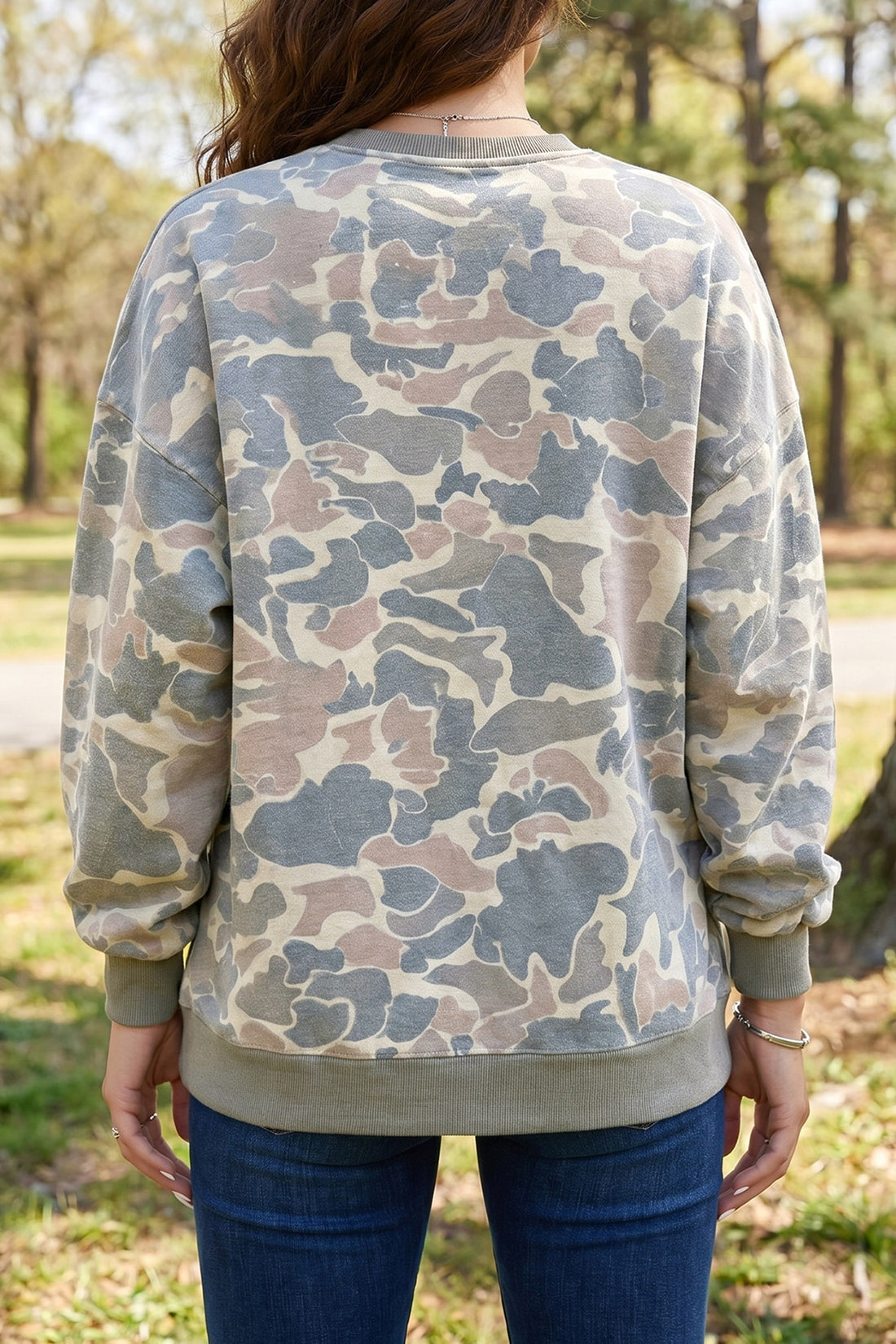 Multicolour HOWDY Graphic Camo Print Tunic Sweatshirt