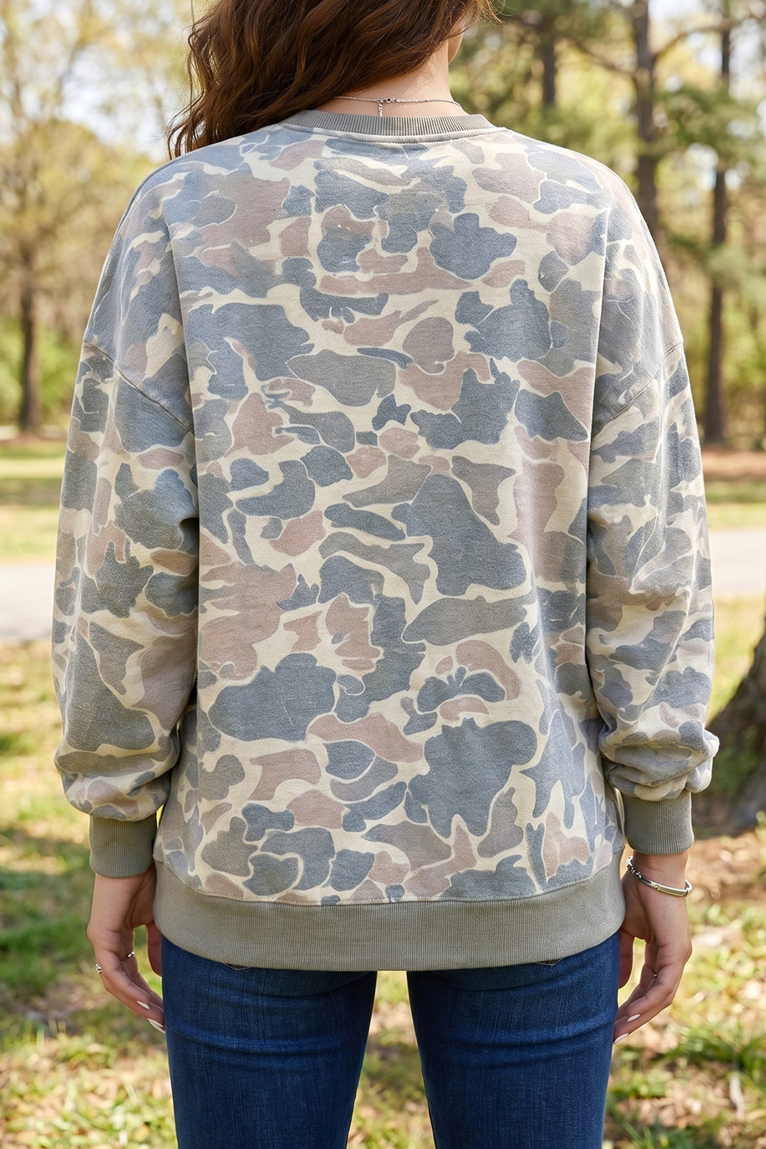 Multicolour HOWDY Graphic Camo Print Tunic Sweatshirt
