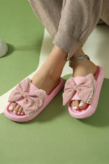 Pink Lace Trim Polka Dot Bowknot Casual EVA Slippers