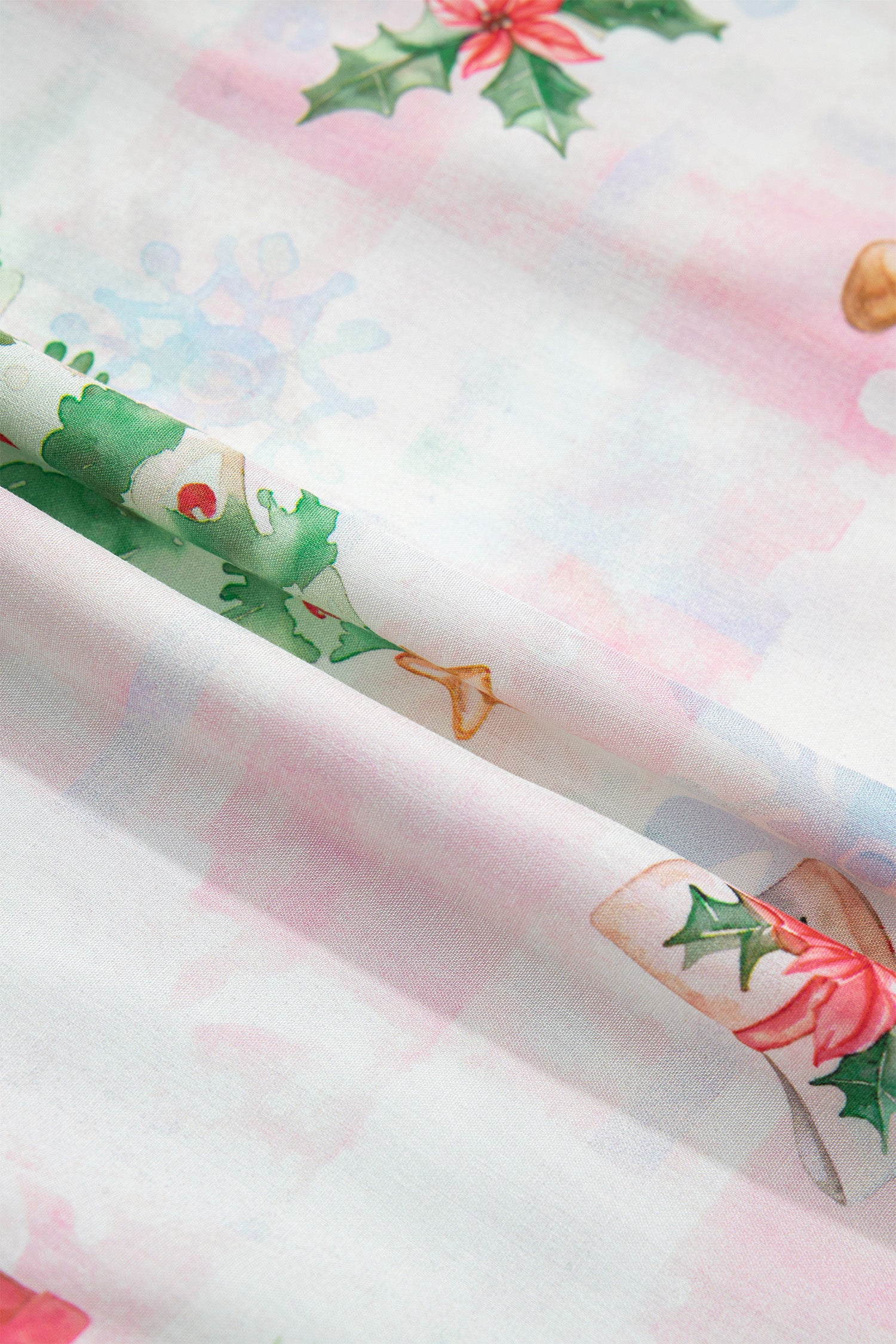 Pink Abstract Christmas Print Long Sleeve Two Piece Shift Lounge Set