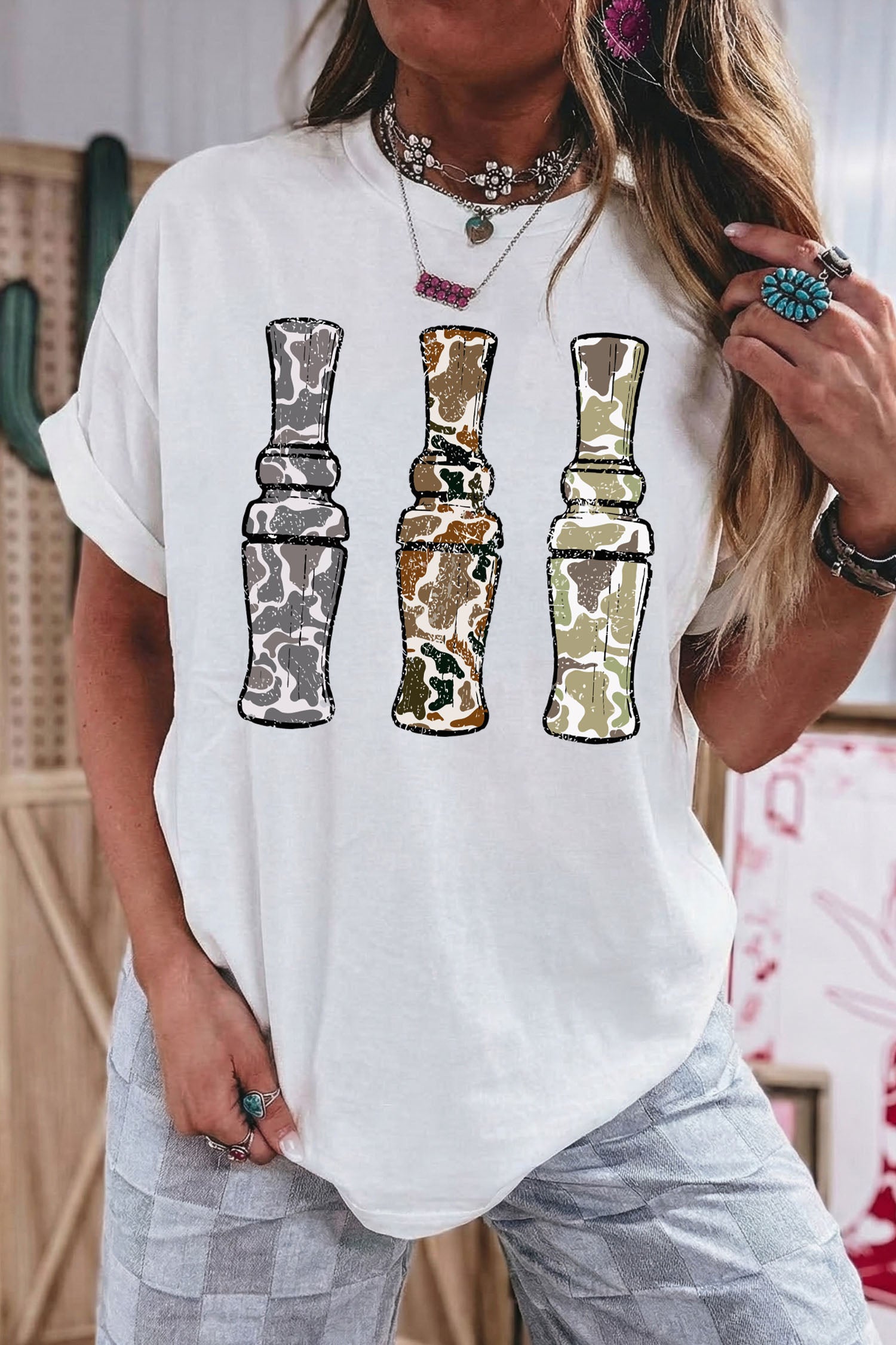 White Stylish Camo Graphic Round Neck Casual T Shirt