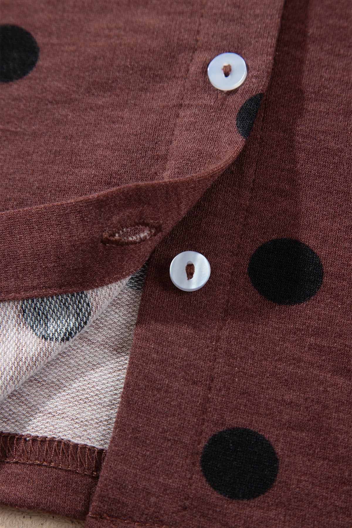 Brown Polka Dot Button Front Long Sleeve Casual Shirt