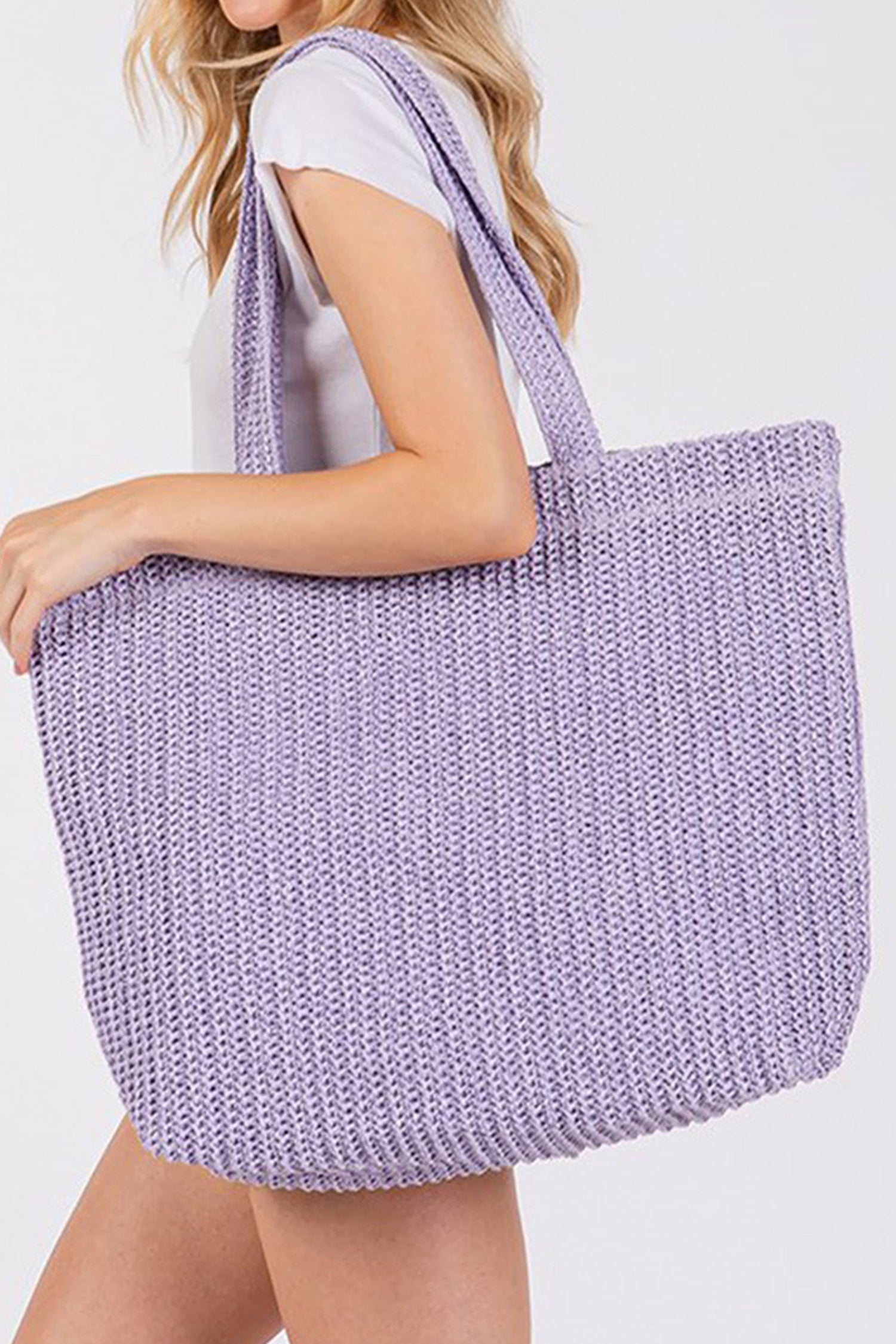 Wisteria Solid Color Straw Woven Summer Beach Tote Bag