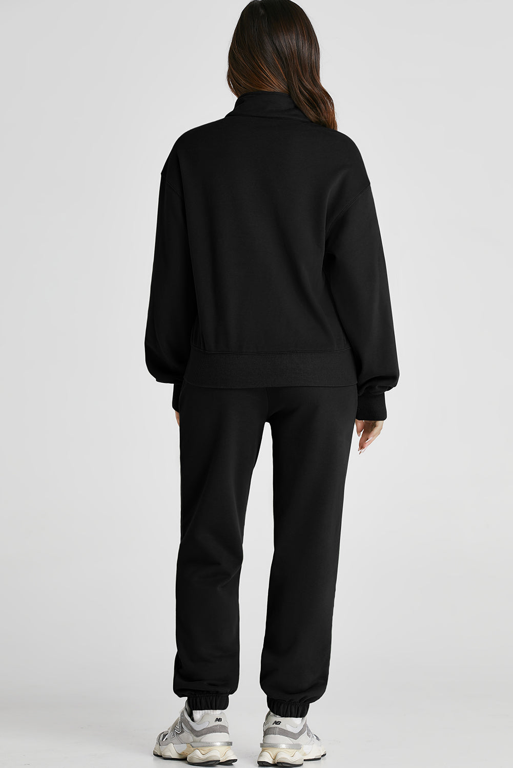 Black Half Zip up Pullover Active Top and Joggers Set