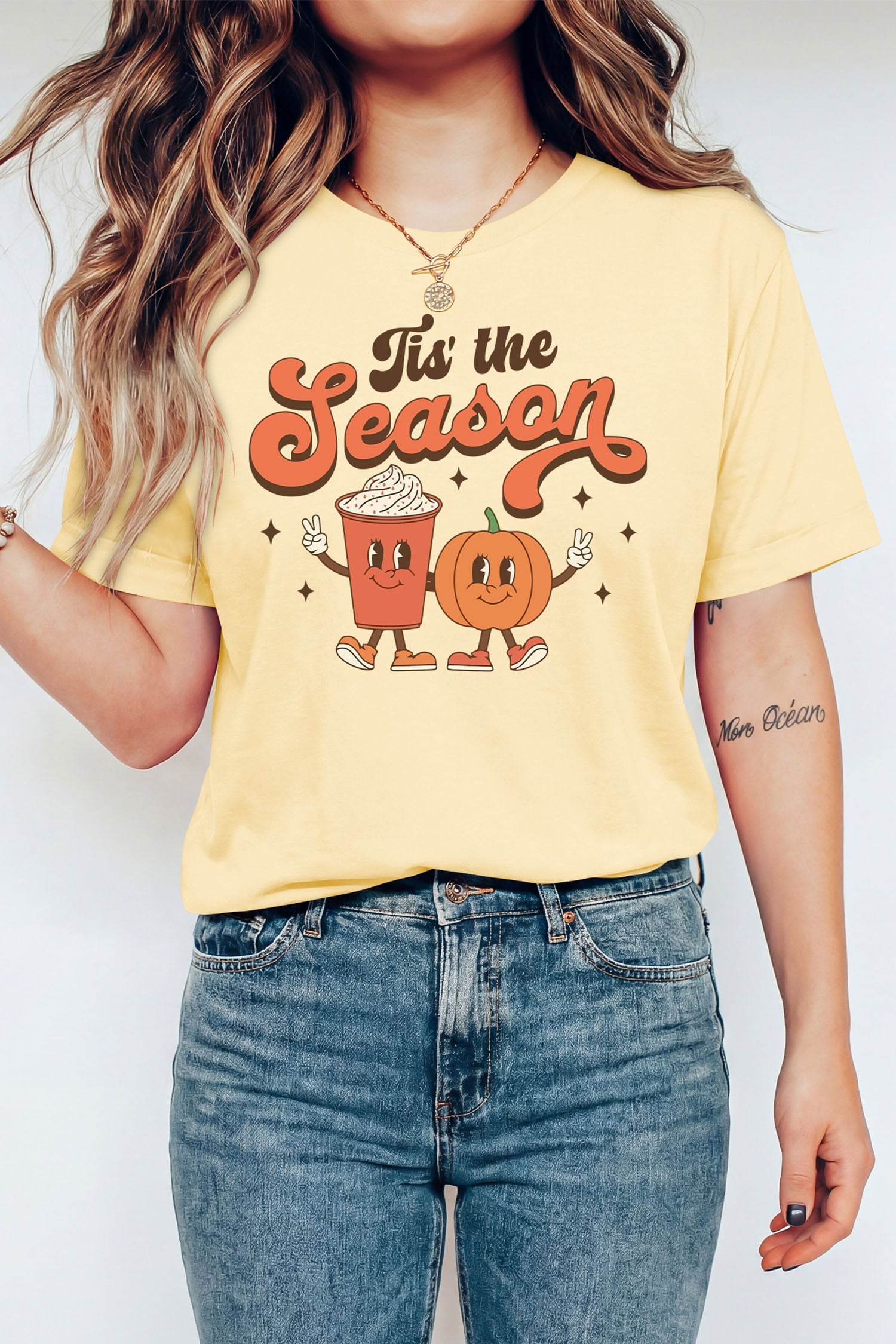 Yellow Cream Tis the Season Pumpkin Spice Latte Graphic Tee