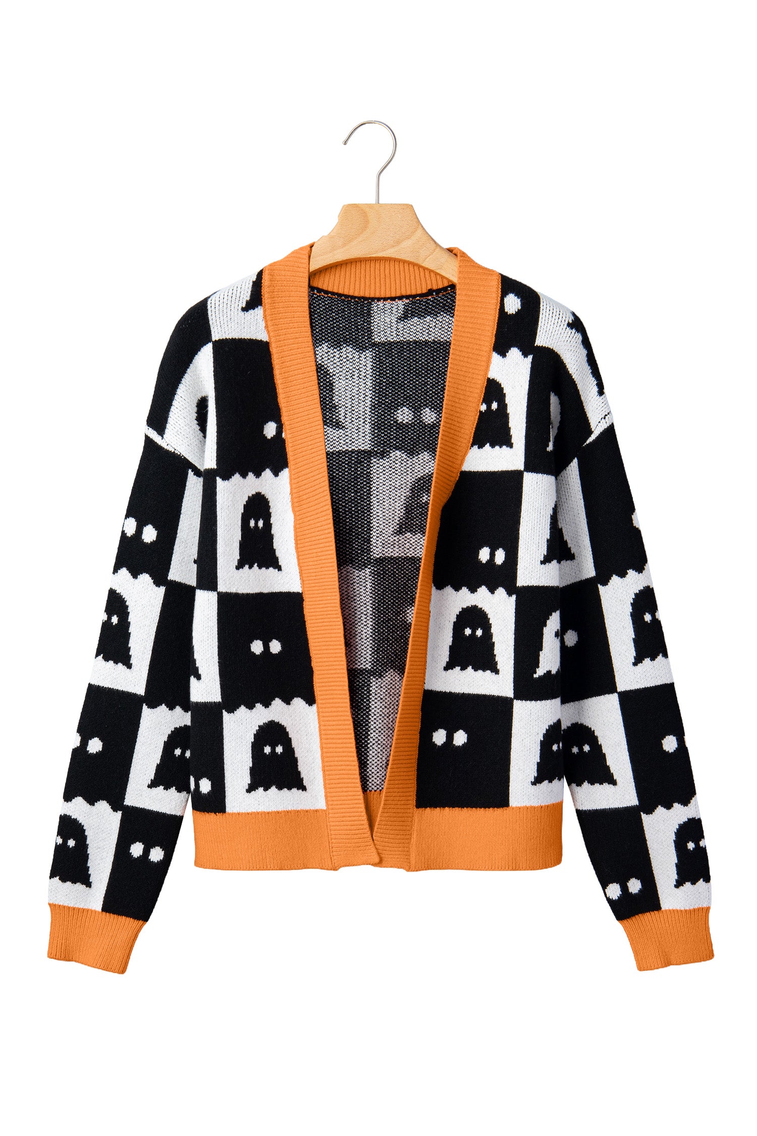 Black Geometric Ghost Print Drop Shoulder Knit Cardigan