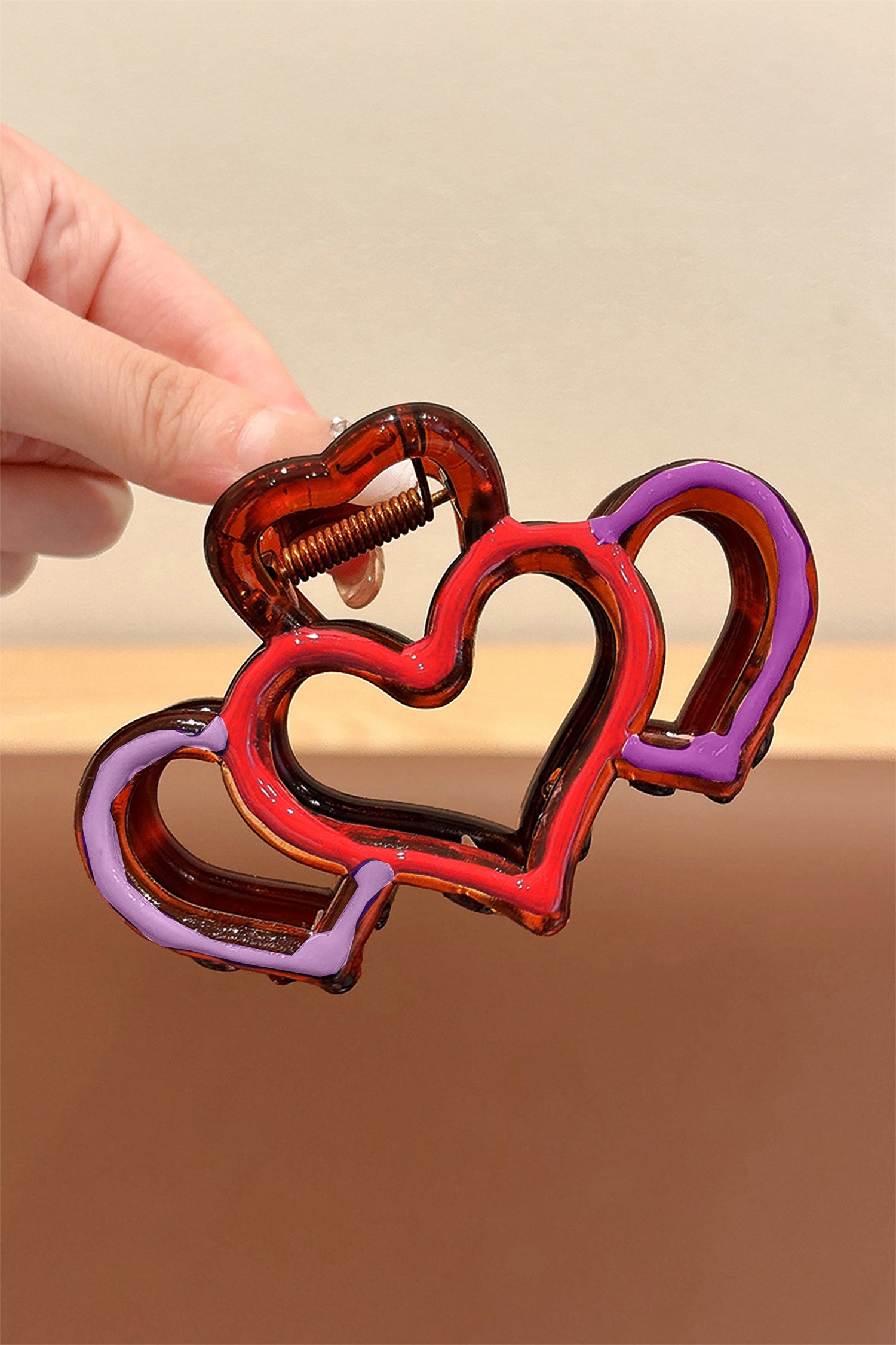 Orchid Petal Hollowed Heart Design Color Contrasted Acrylic Hair Claw Clip