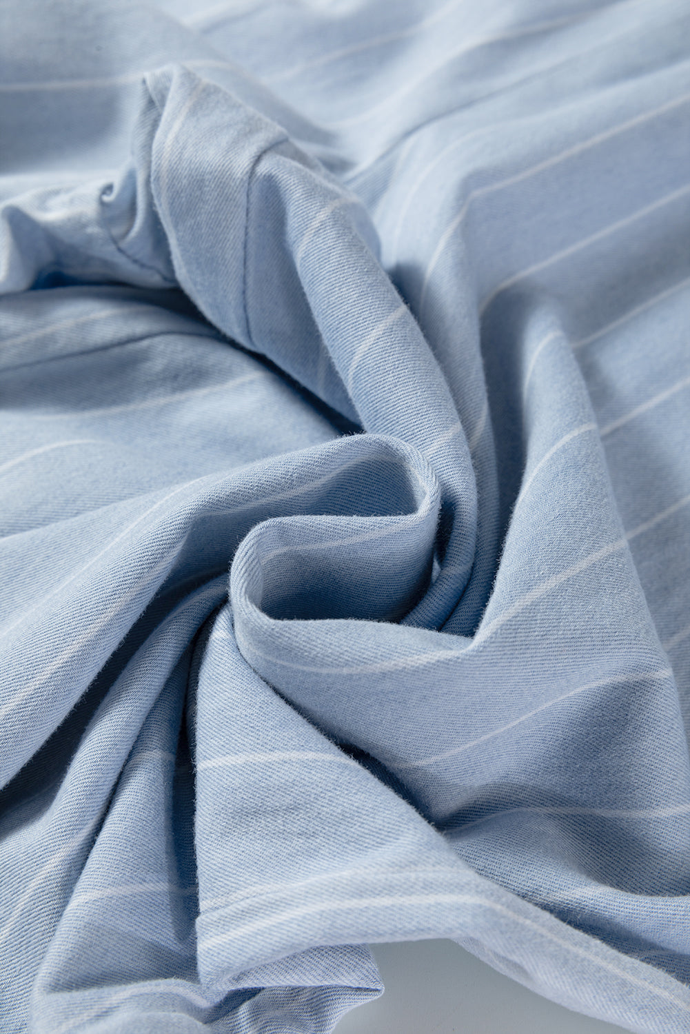 Sky Blue Stripe Chambray Wide Leg Tied Elastic Waist Trousers
