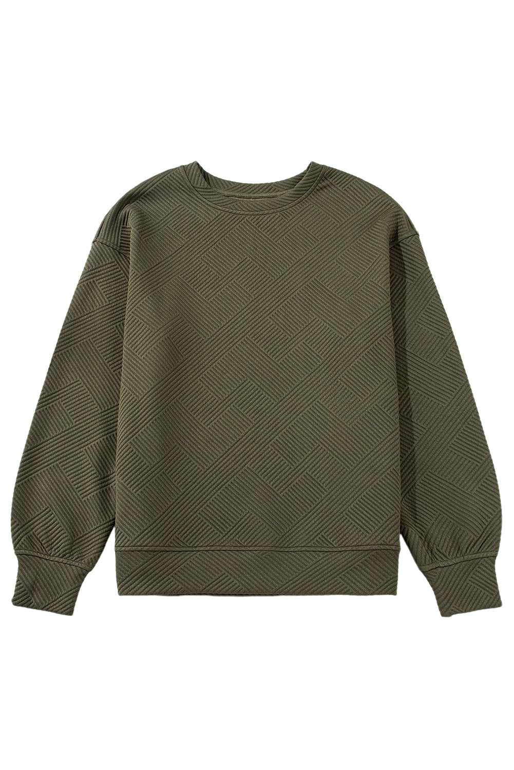 Jungle Green Solid Color Textured Round Neck Drop Shoulder Pullover Sweatshirt