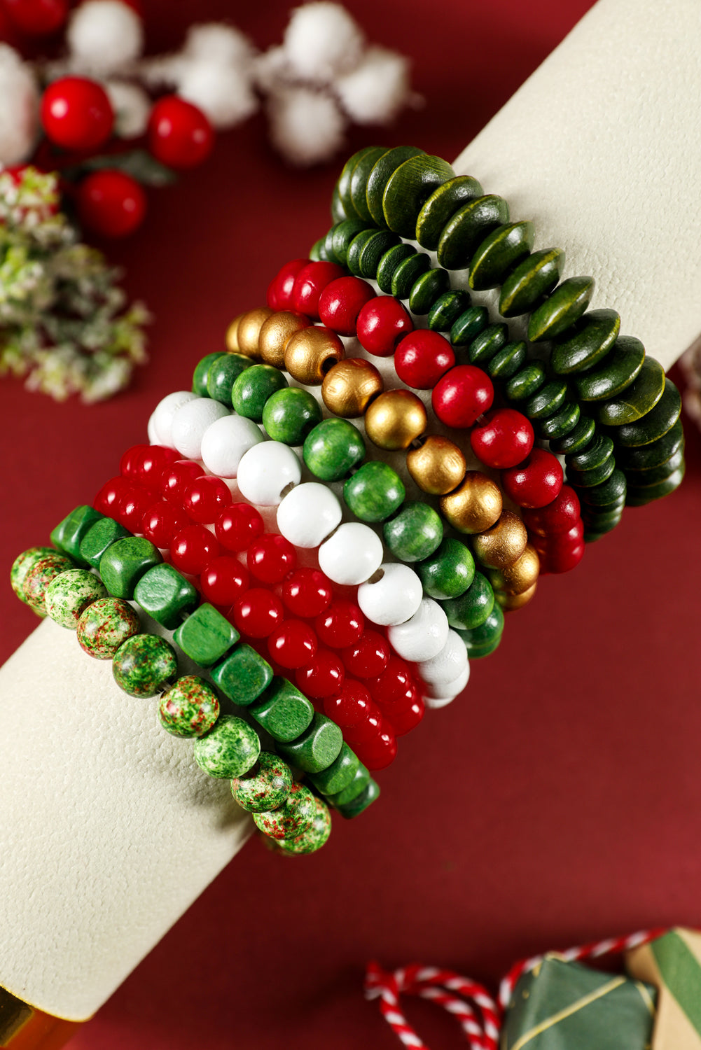 Fiery Red Christmas Mixed Color Stackable Bracelets 10pcs/Set
