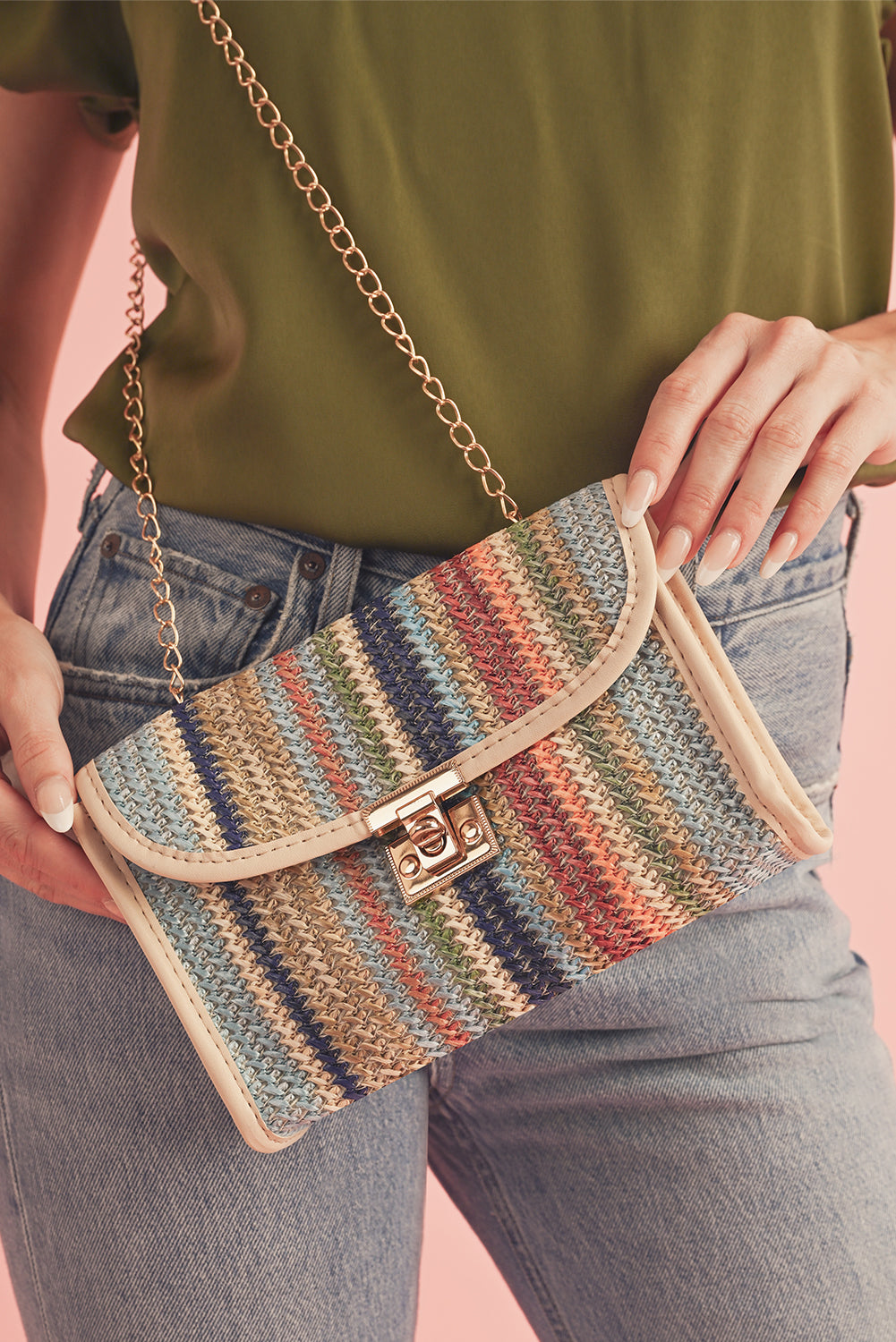 Iceland Blue Striped Crochet Flapped Single Shoulder Bag