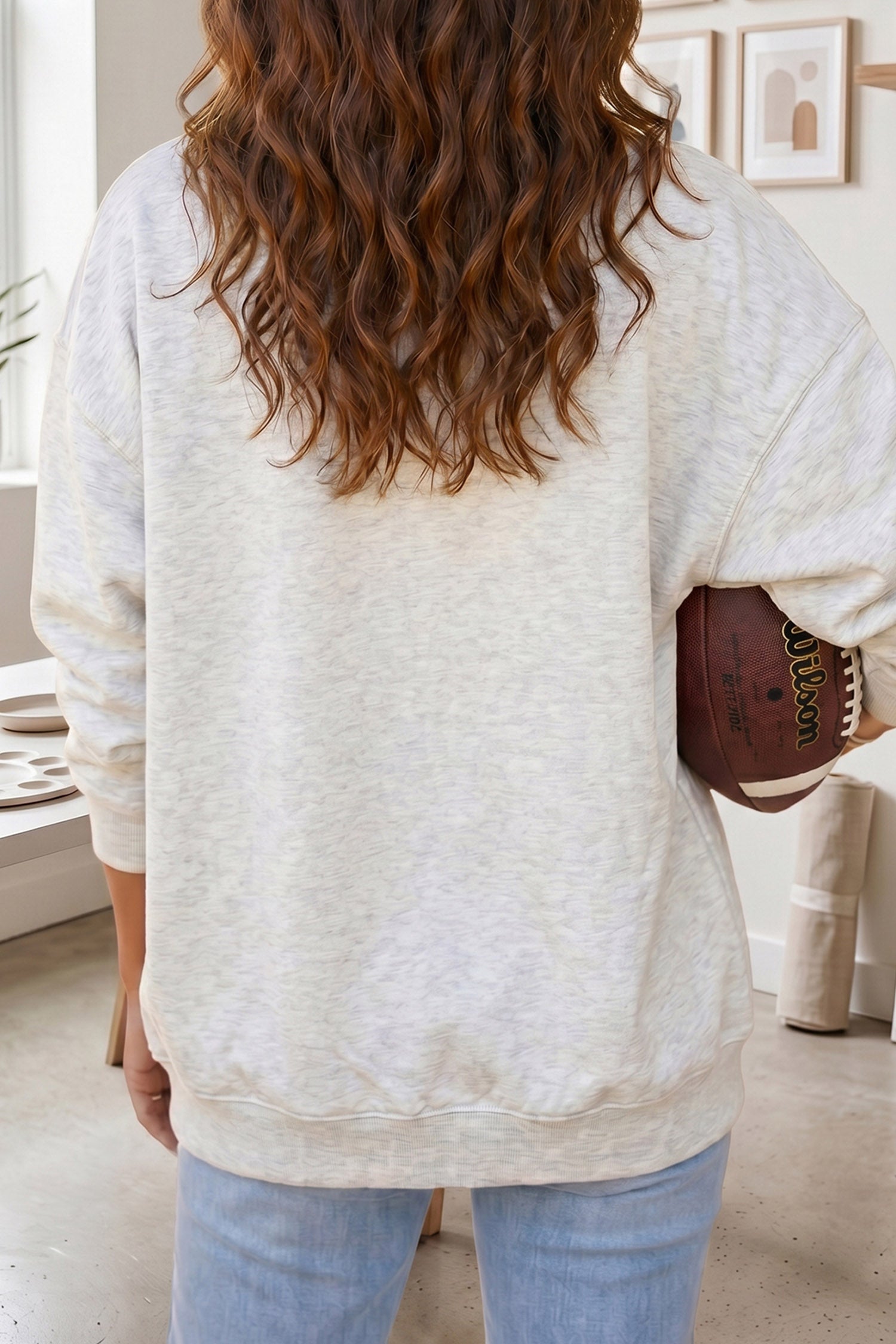 Light Grey Sequin Bow Rugby Pattern Open Hoodie without Hood