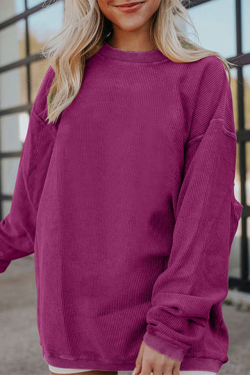 Festival Fuchsia Ribbed Corded Oversized Sweatshirt