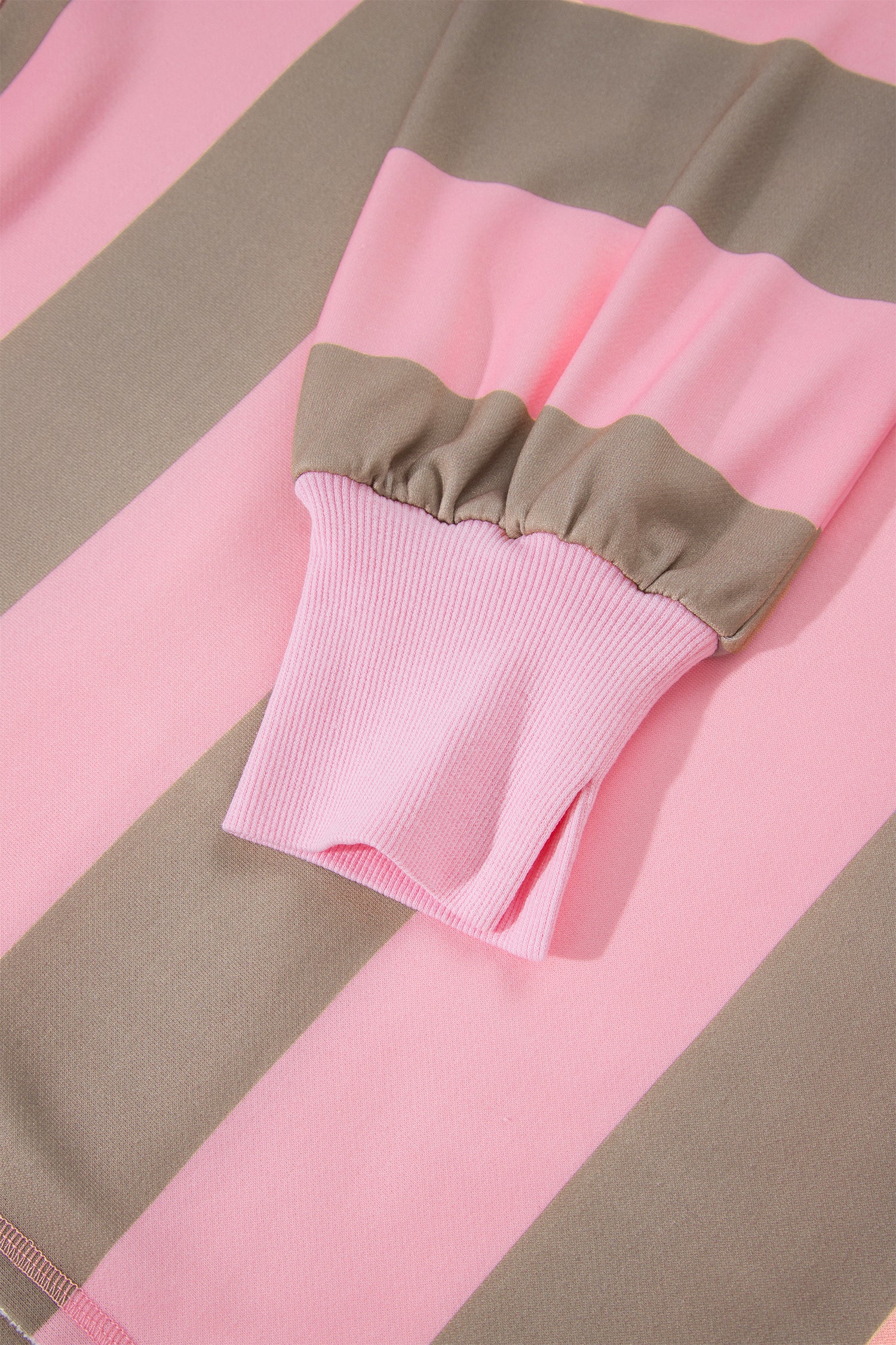 Pink Stripe Striped Colorblock Patch Pocket Split Hem Oversized Long Sleeve Sweatshirt