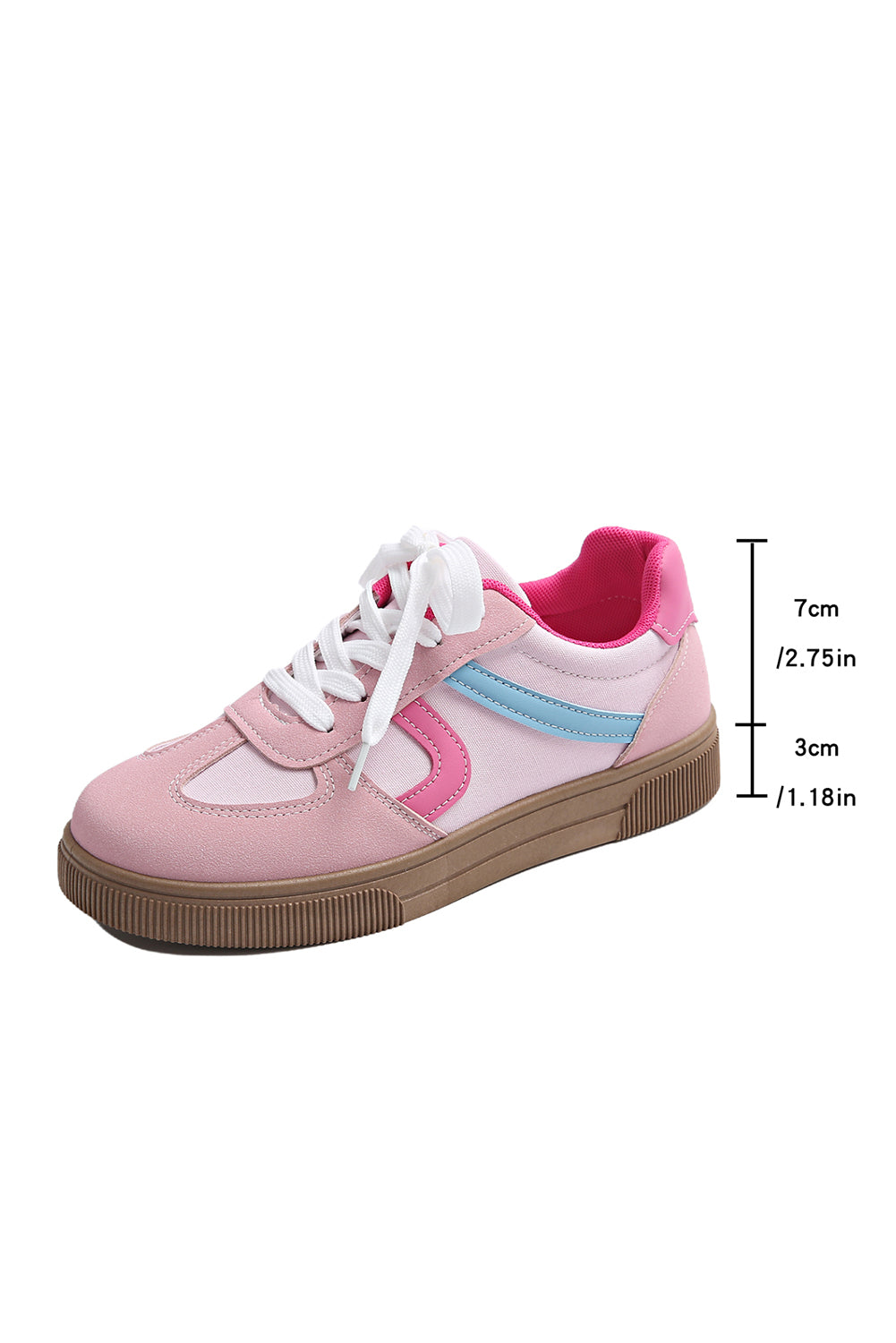 Rose Red Color Block PU Leather Patchwork Lace Up Flat Shoes