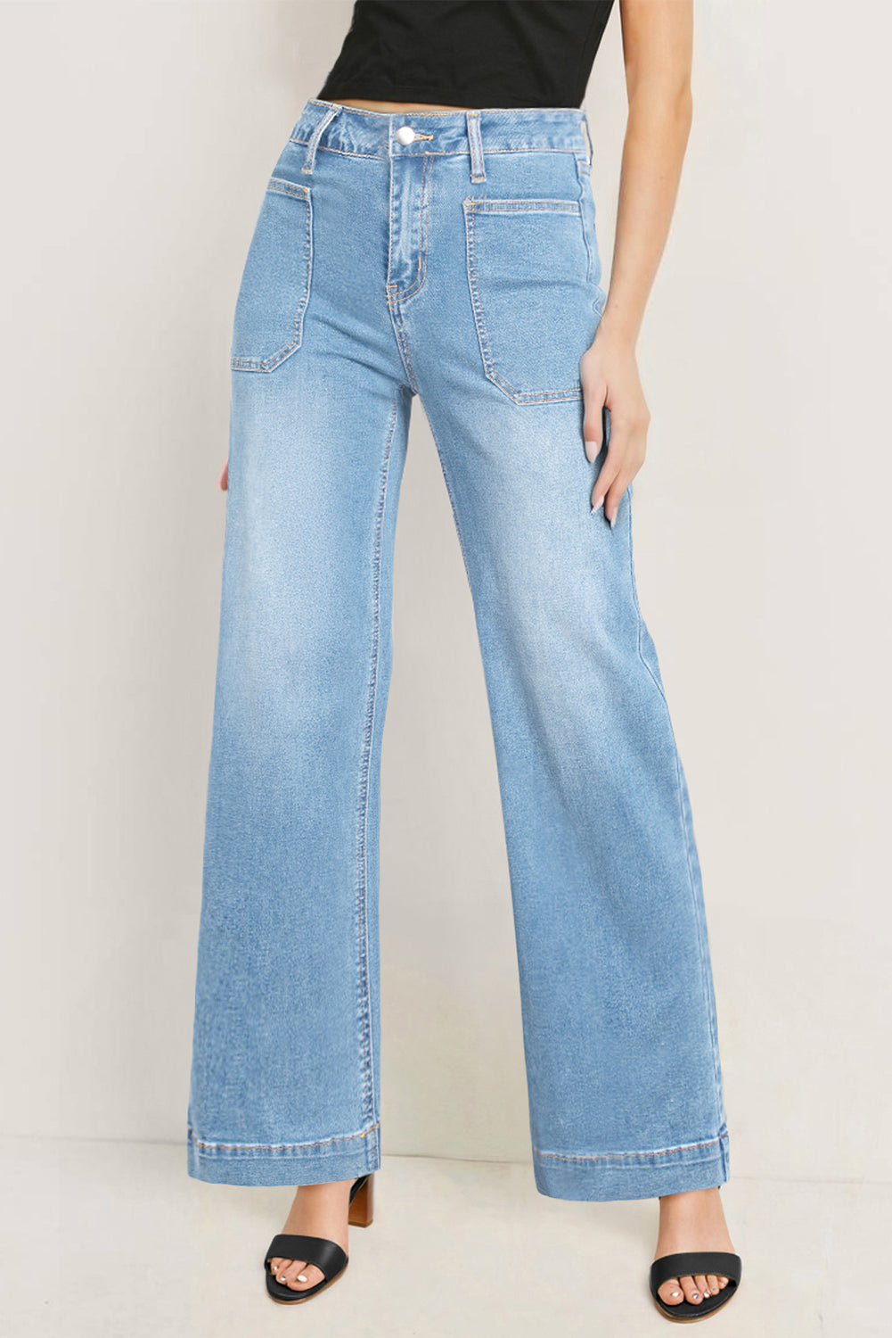 Iceland Blue Square Patch Pocket High Rise Shift Jeans