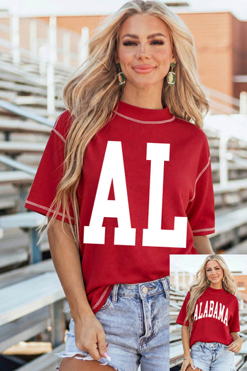 Racing Red AL/ ALABAMA Double Side Printed High Neck Reversible Tee