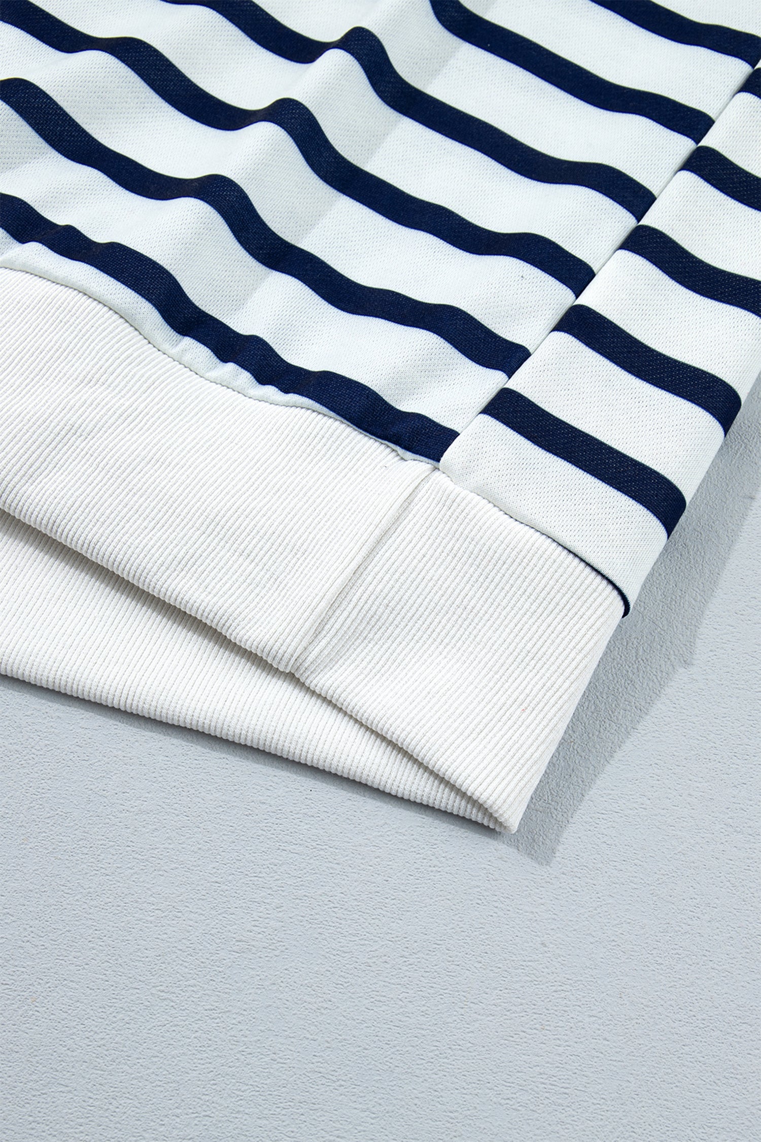 Blue Stripe Striped Stand Neck Long Sleeve Ribbed Cuff Hem Sweatshirt