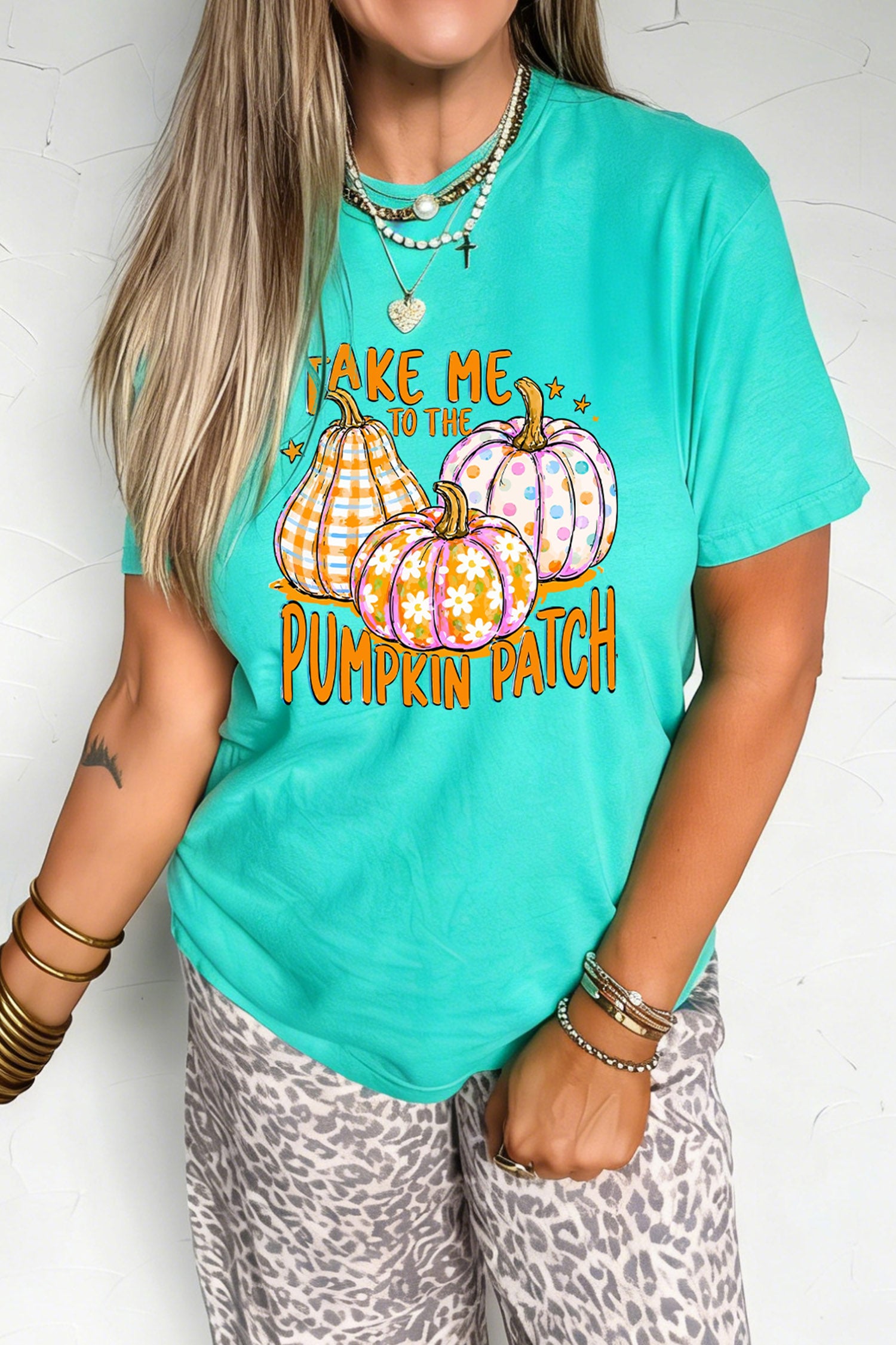 Mint Green Halloween Pumpkin Patch Graphic Tee
