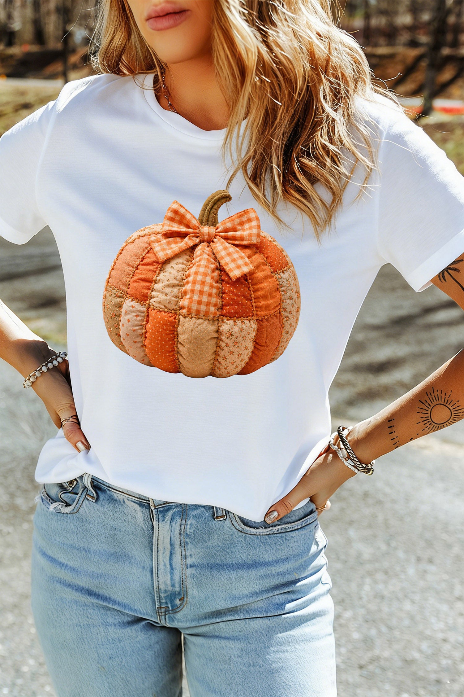 White Pumpkin Printed Thanksgiving Graphic Tee