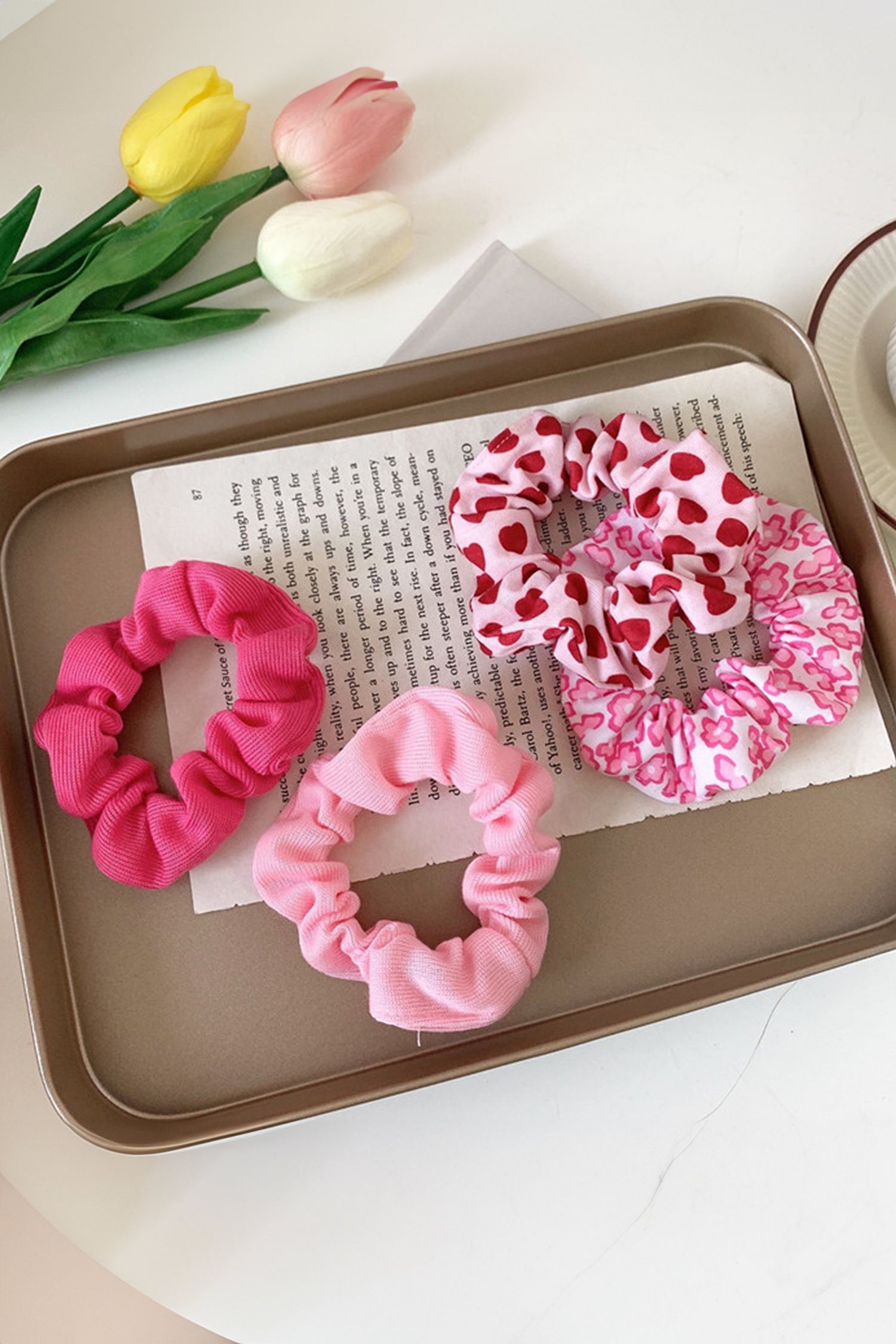 Fiery Red Valentines Day Sweet Heart Printed Scrunchie Hair Tie