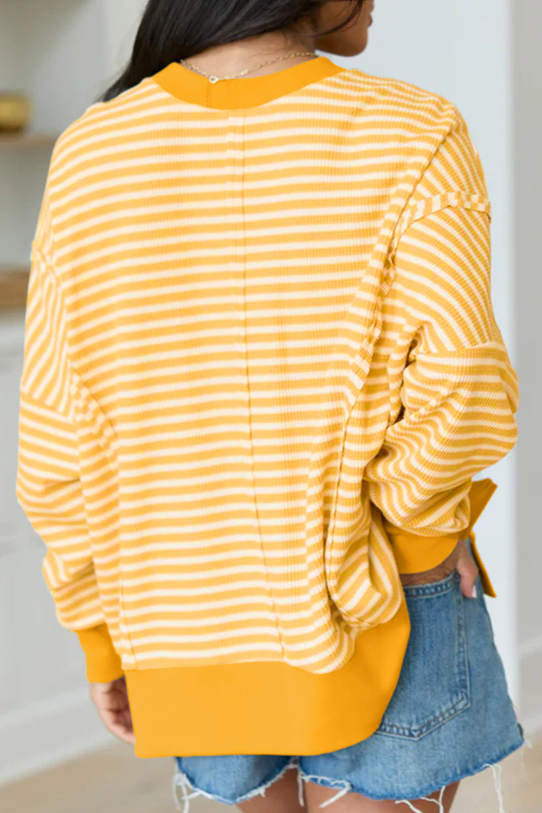 Khaki Stripe Boo Sequin Ghost Halloween Graphic Split Hem Long Sleeve Top
