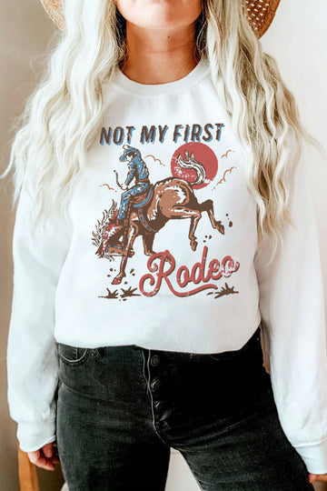 White NOT MY FIRST Rodeo Western Print Pullover Sweatshirt