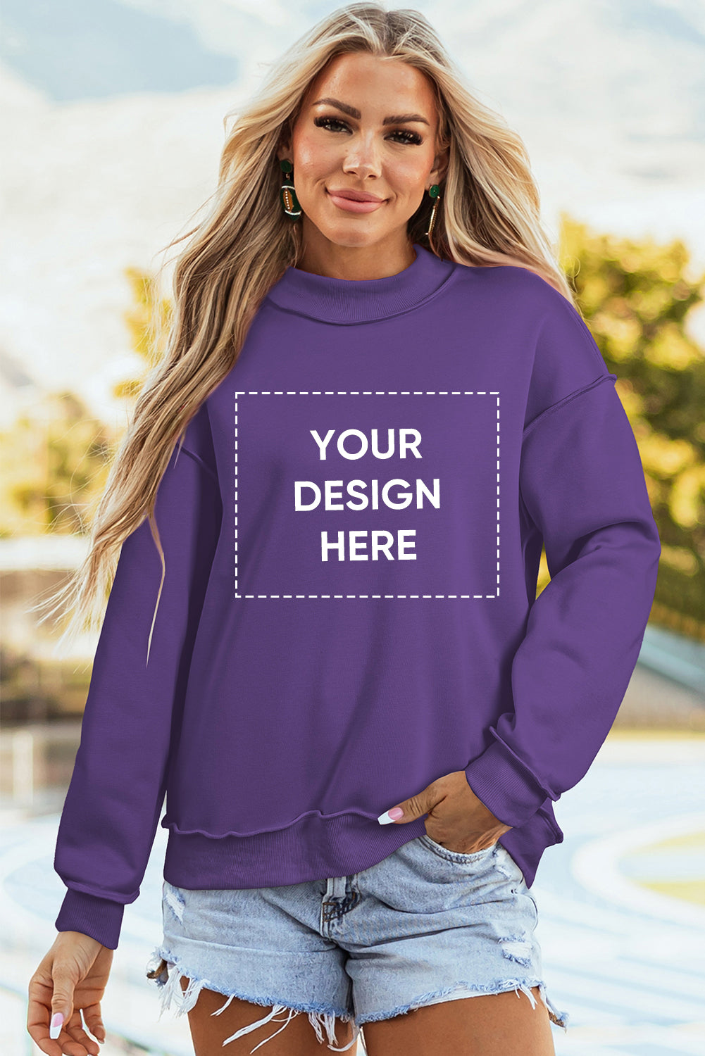 Tillandsia Purple Oversize Drop Shoulder Reversible Mock Neck Sweatshirt