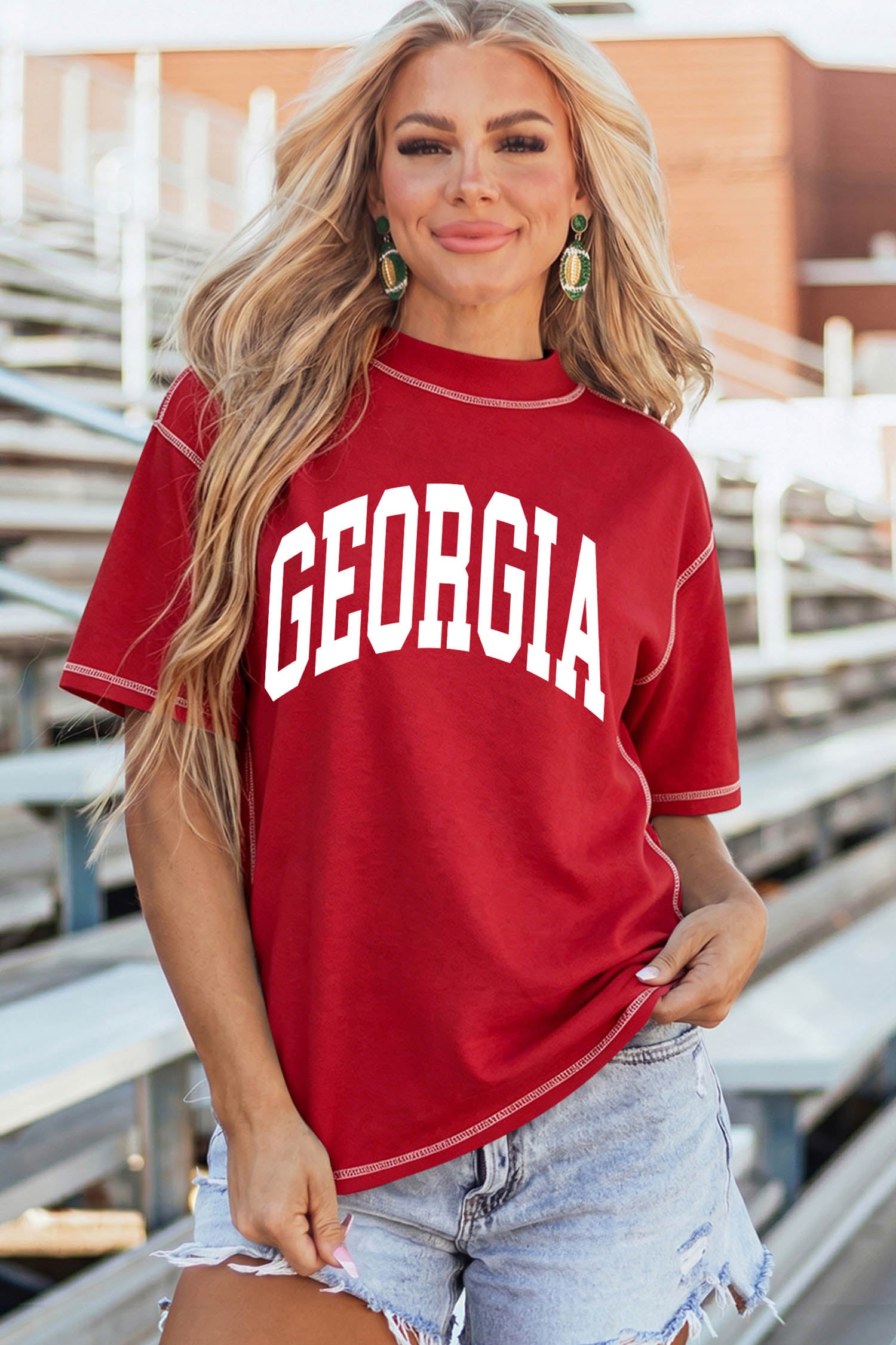 Racing Red GEORGIA/ GA Double Side Printed High Neck Reversible Tee