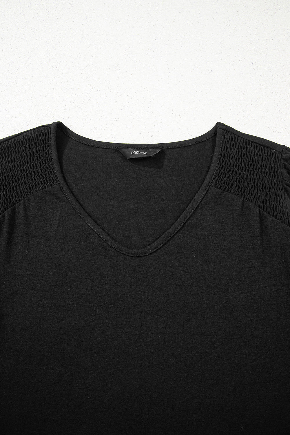 Black Shirred Shoulder Frilled Cuffs Long Sleeve Top