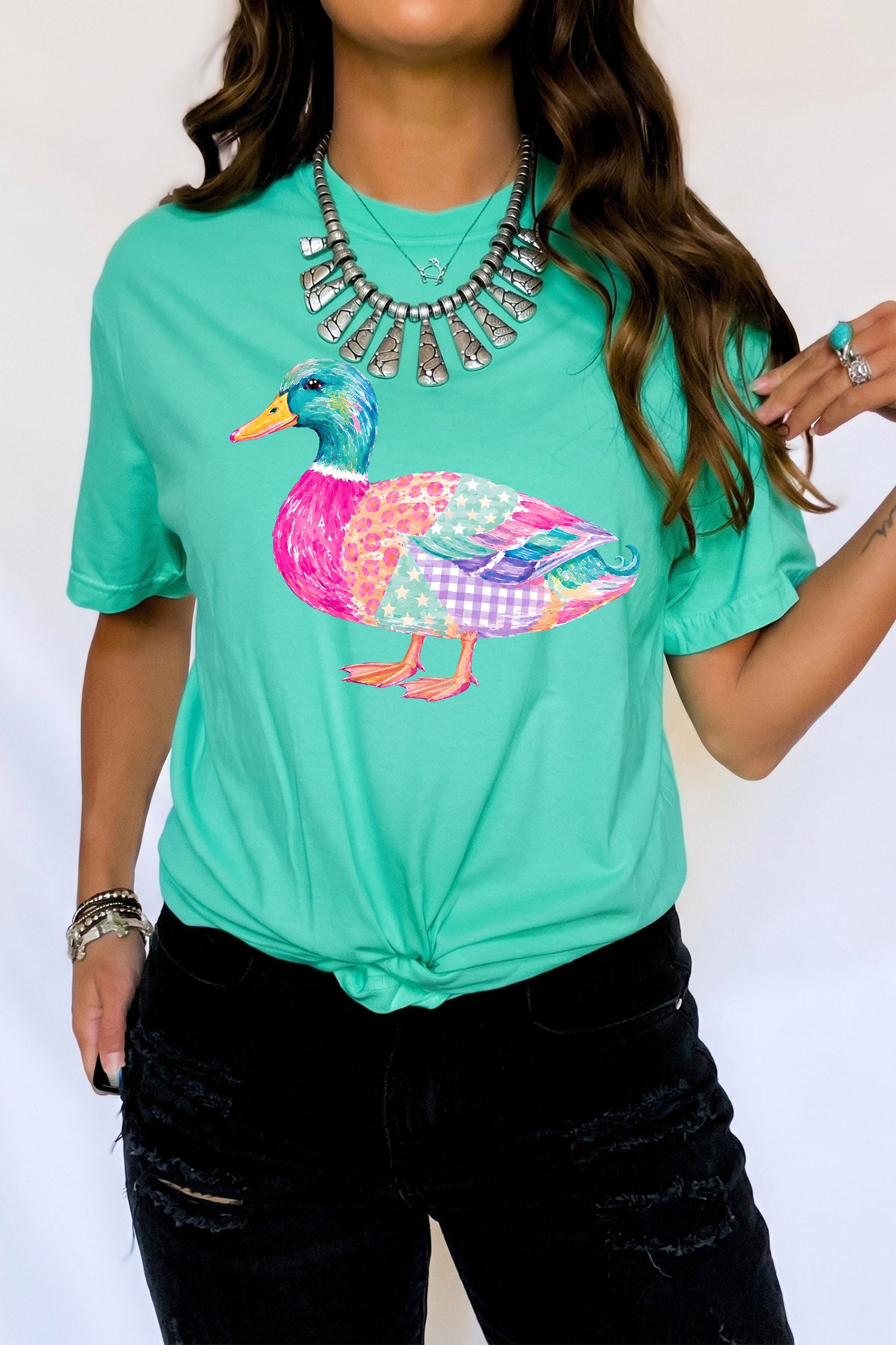 Mint Green Vibrant Mallard Duck Graphic Western T Shirt