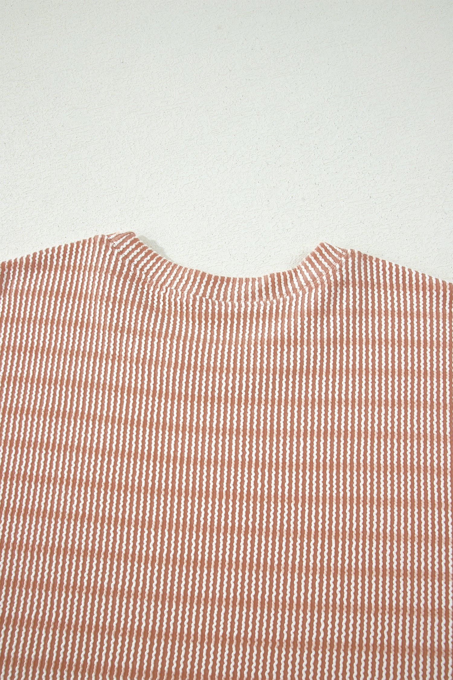 Khaki Stripe Raised Rib Loose Tee Drawstring Elastic Waist 2pcs Short Set